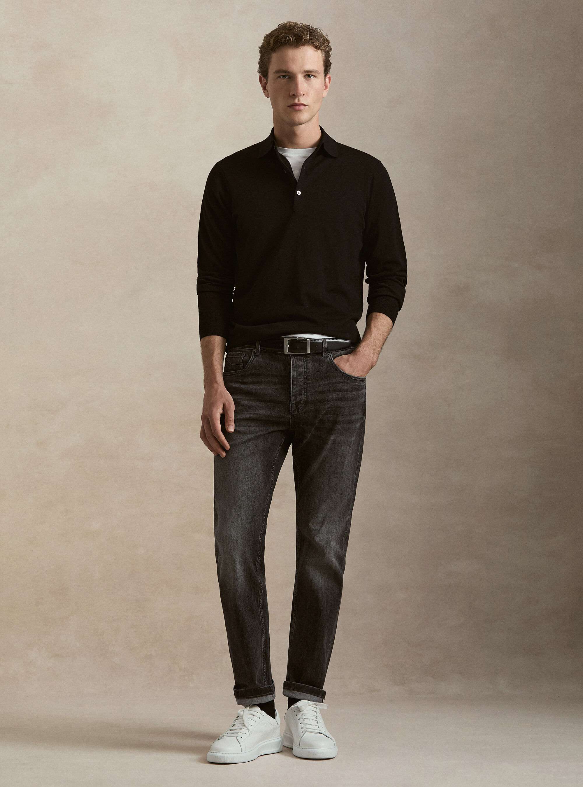 Extrafine merino wool knit polo shirt