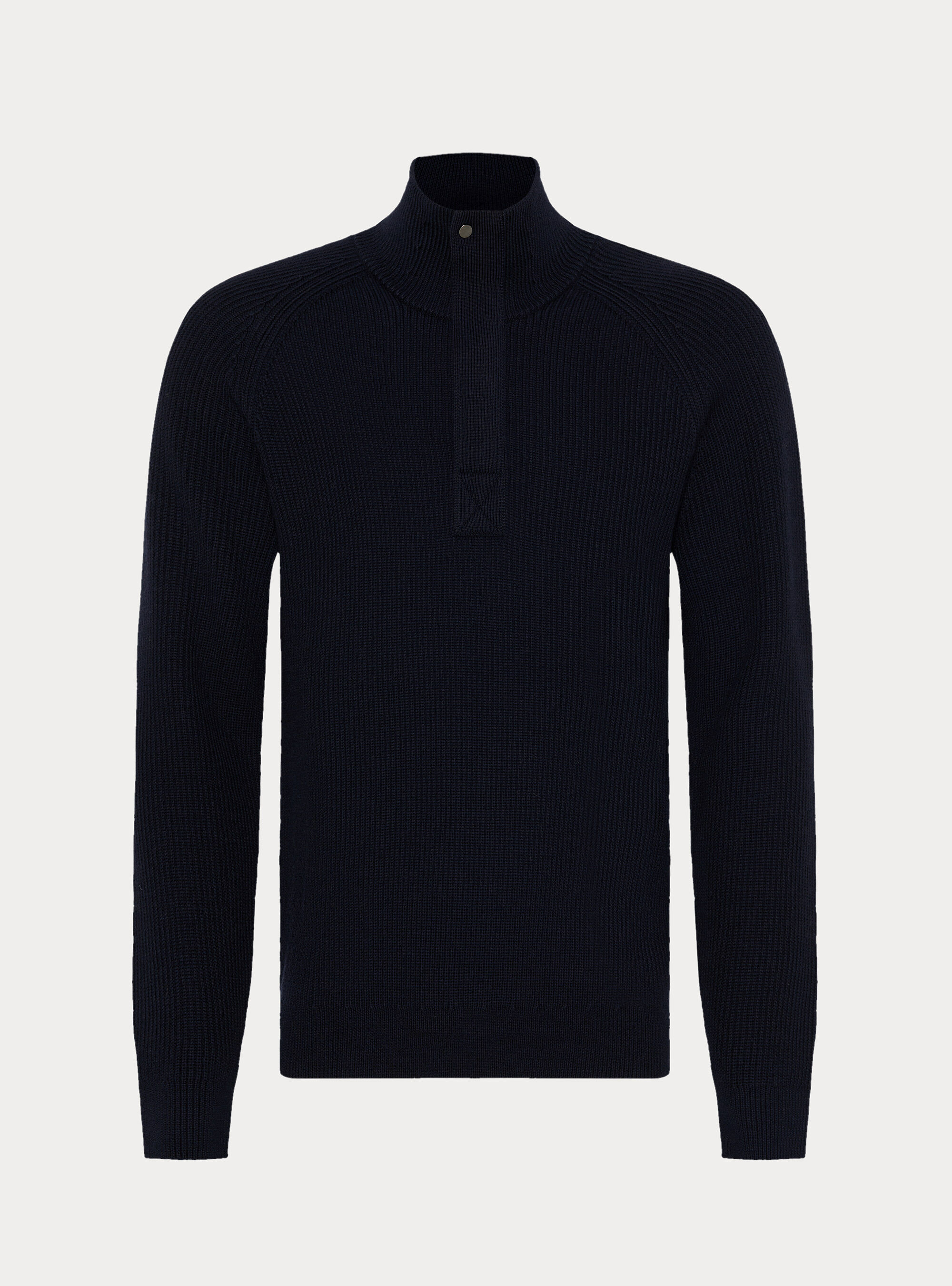 Half-zip ribbed wool and cotton sweater, NAVY BLUE