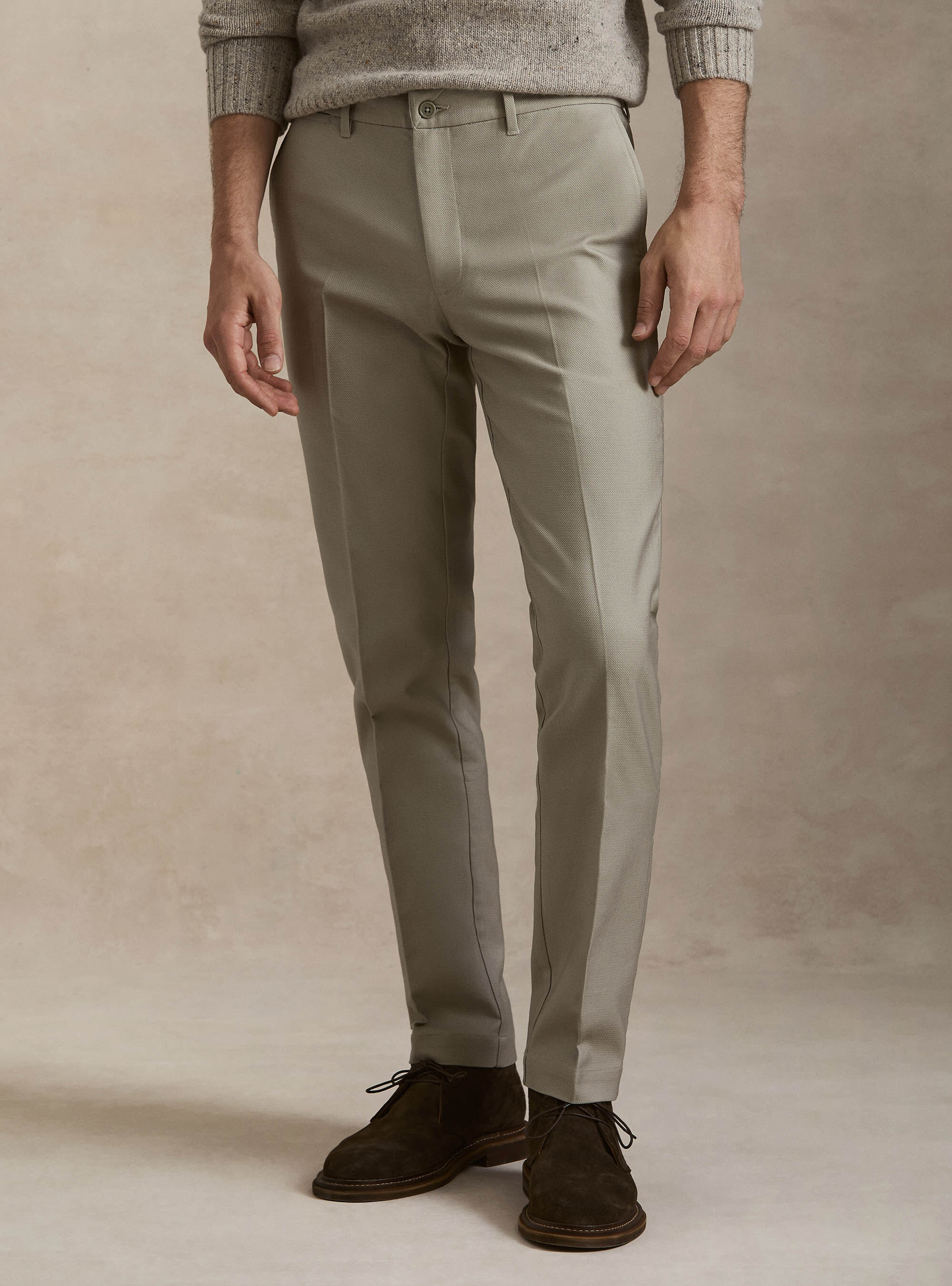 Textured cotton chino trousers, ECRU