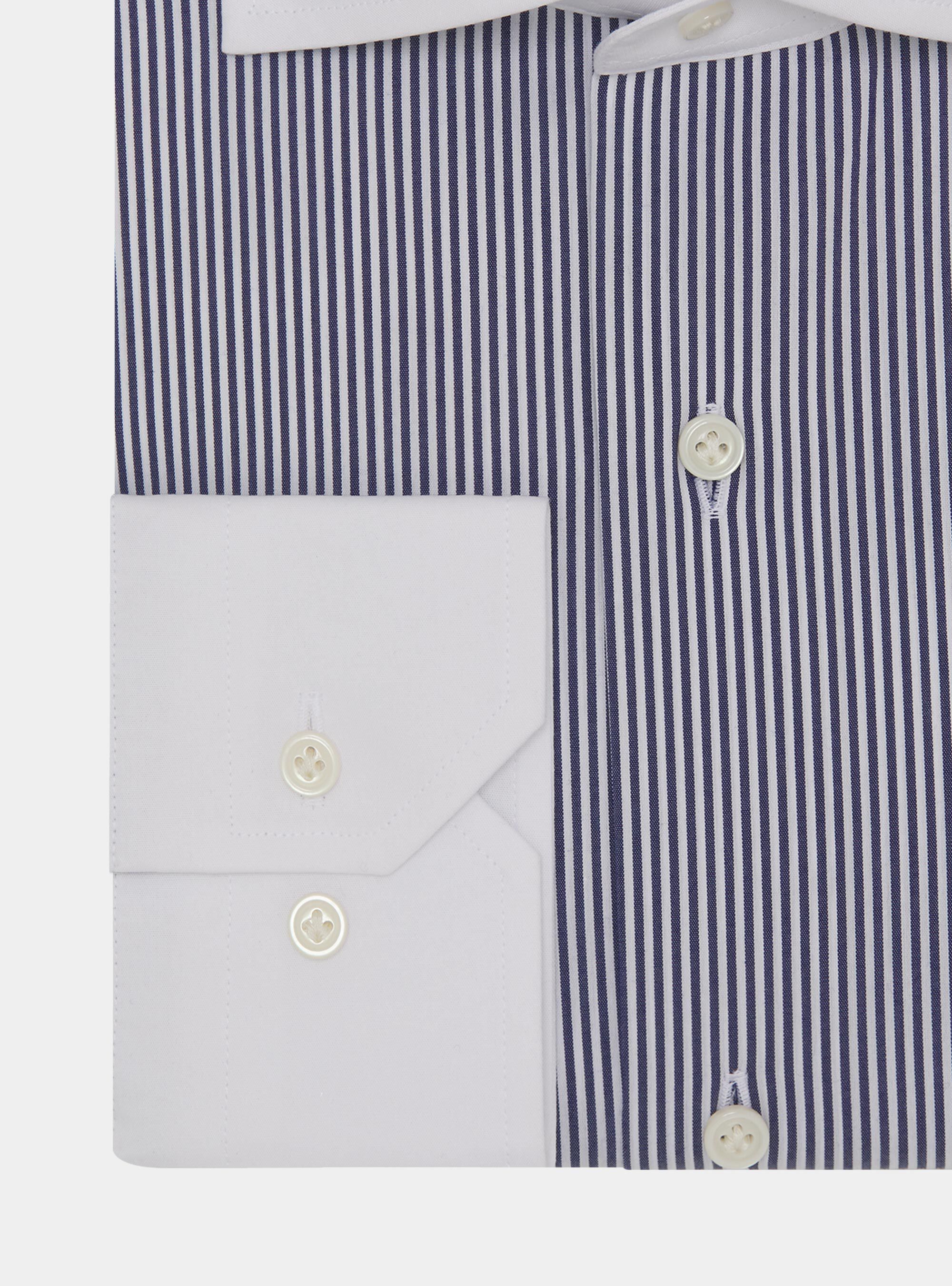 Stretch poplin striped shirt with contrast, NAVY BLUE