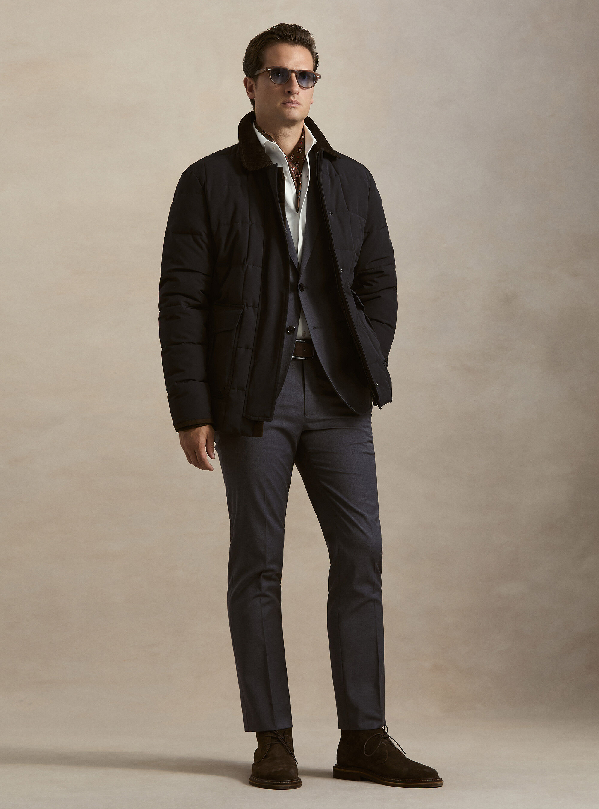 Giubbino classico trapuntato con collo camicia, BLU NAVY