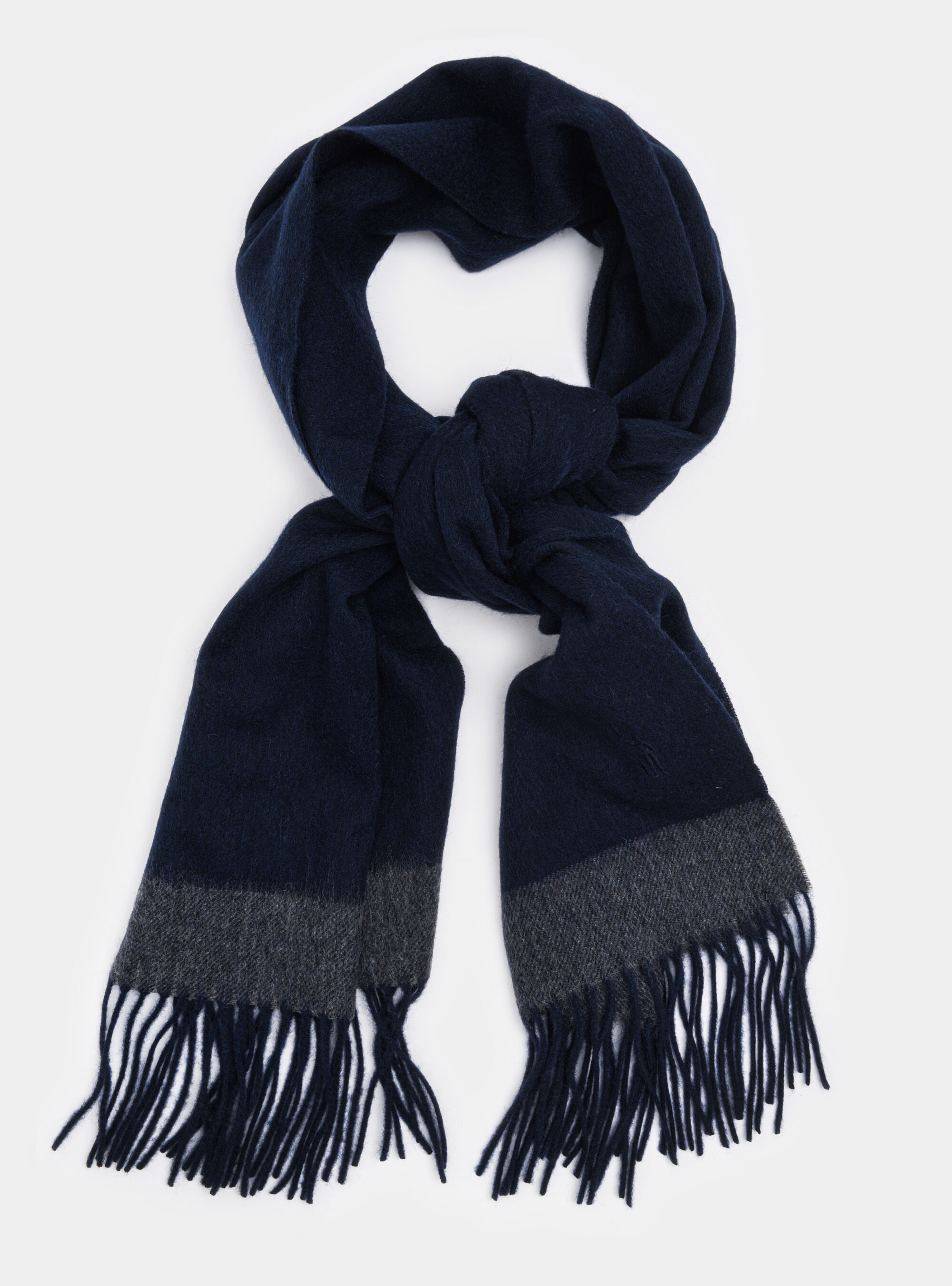 Sciarpa in lana cashmere con bordino a contrasto, BLU NAVY