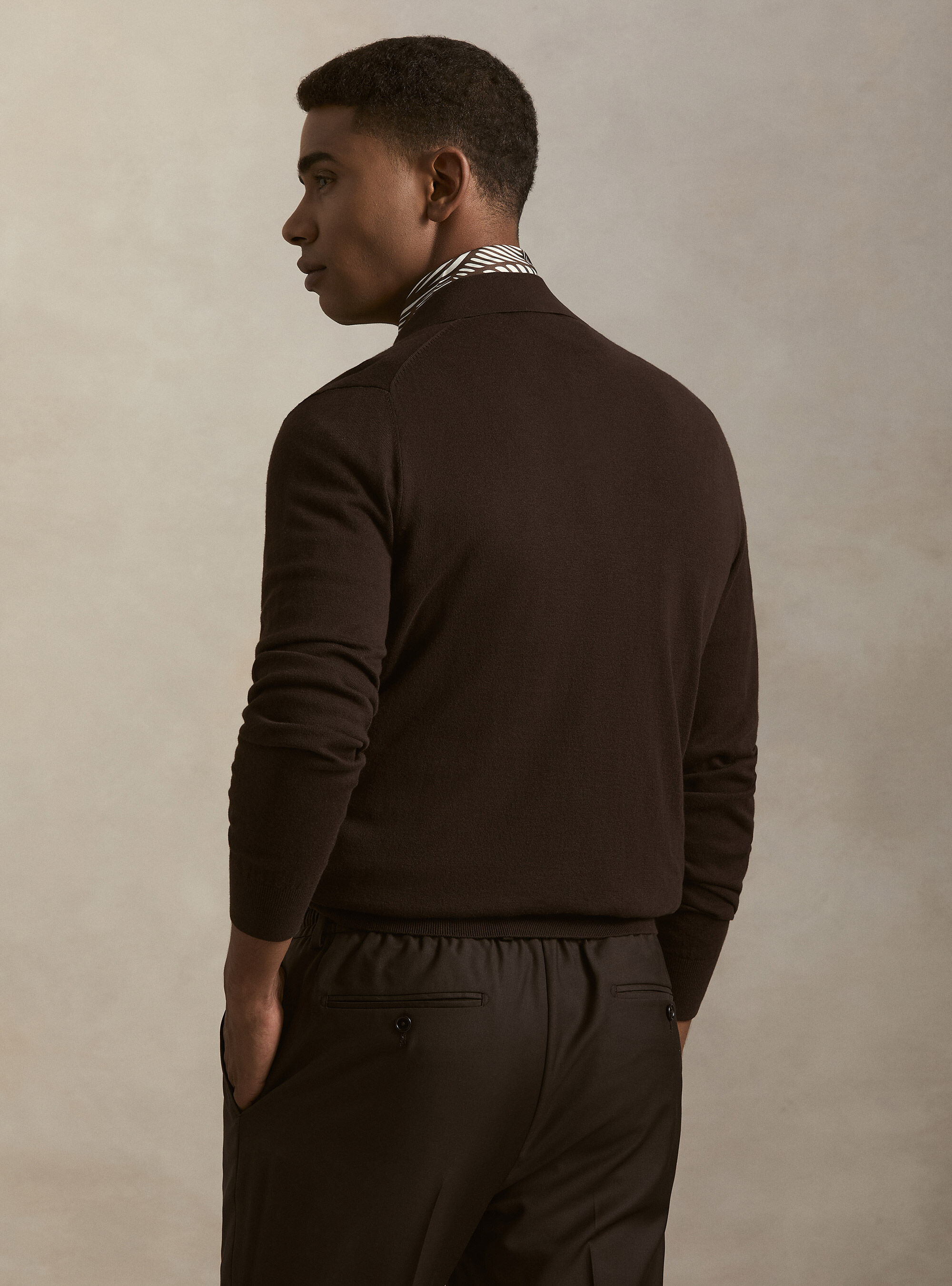 Polo in maglia di cotone e cashmere, MARRONE