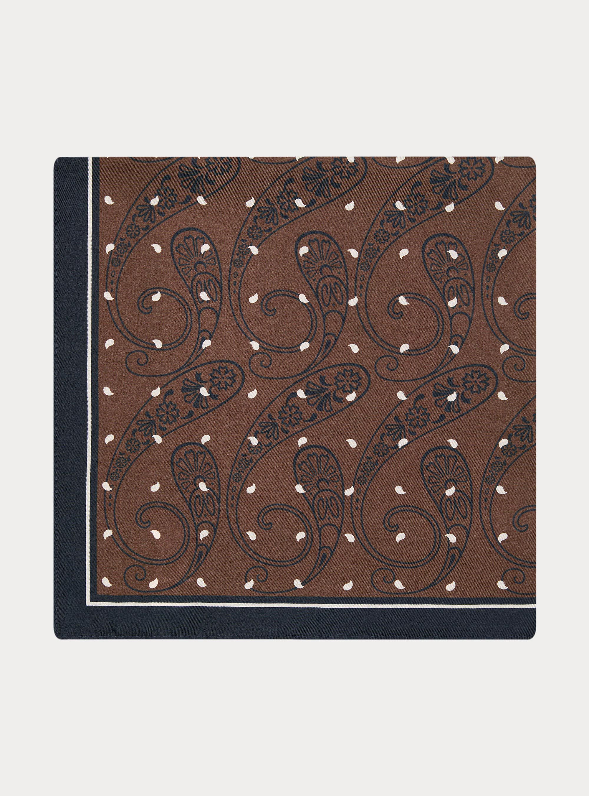 Foulard in seta stampata fantasia macro paisley, BROWN