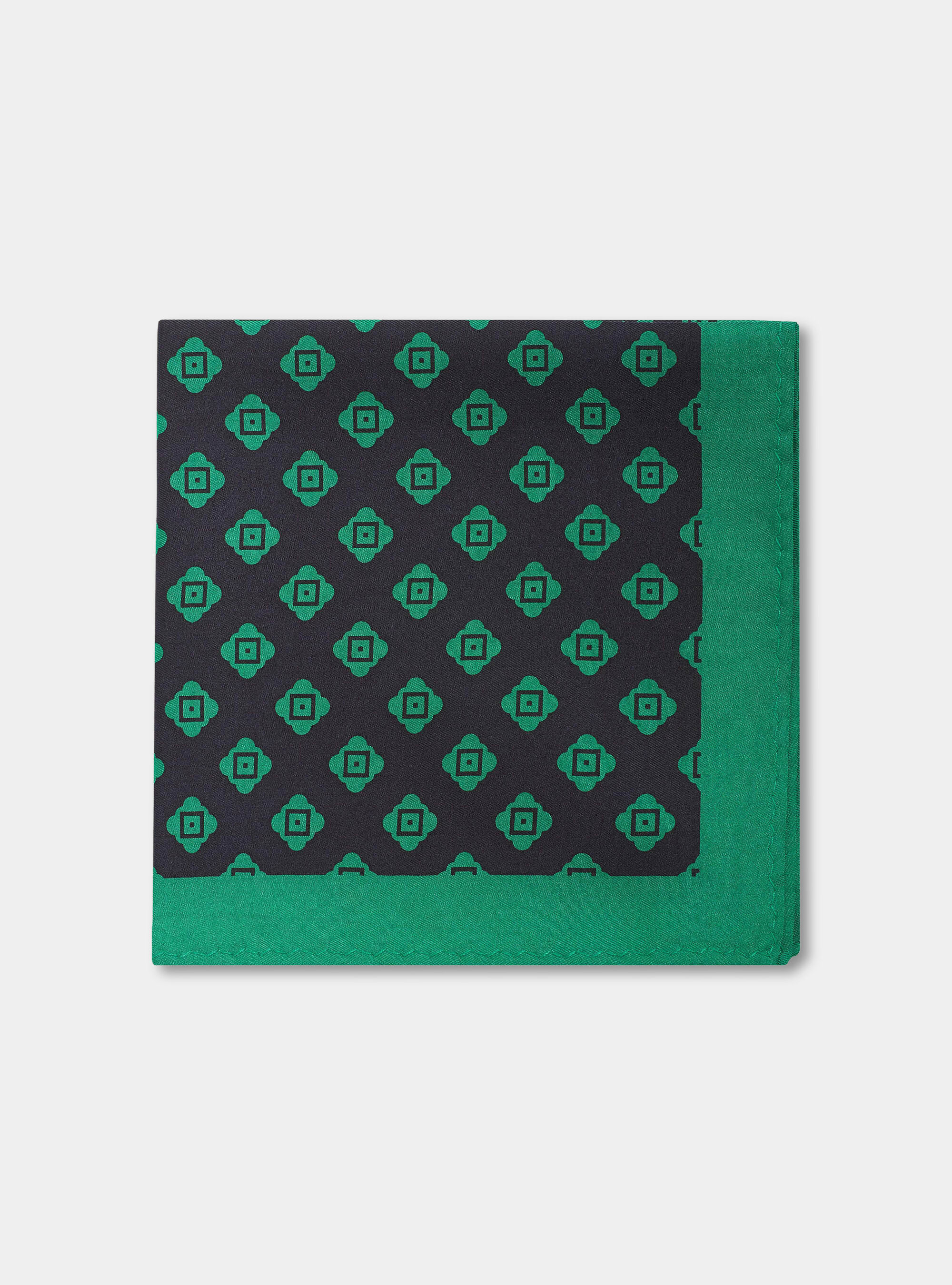 Pochette en soie imprim&eacute;e double face, VERT