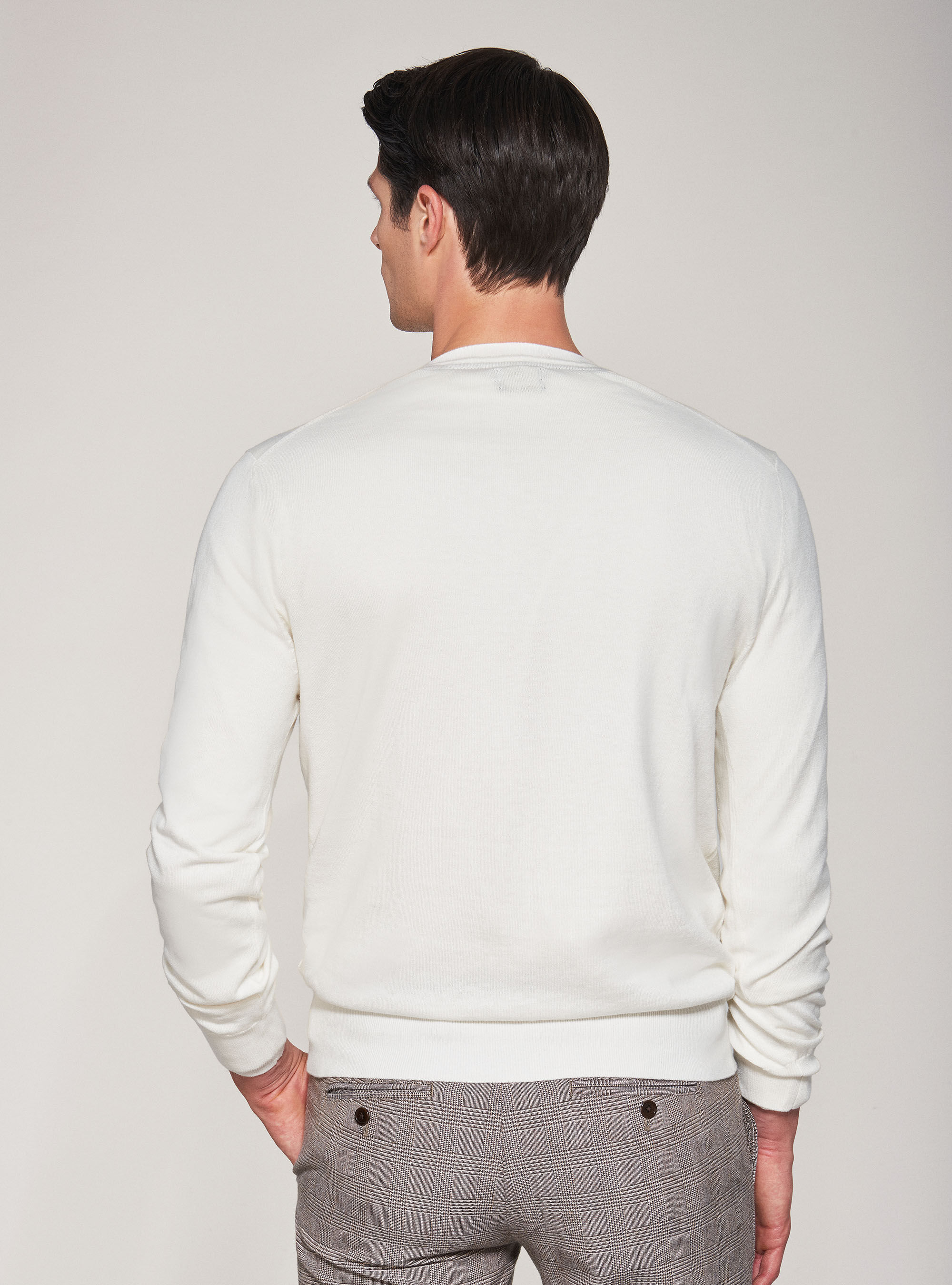 Maglia girocollo in cotone seta e cashmere, BIANCO