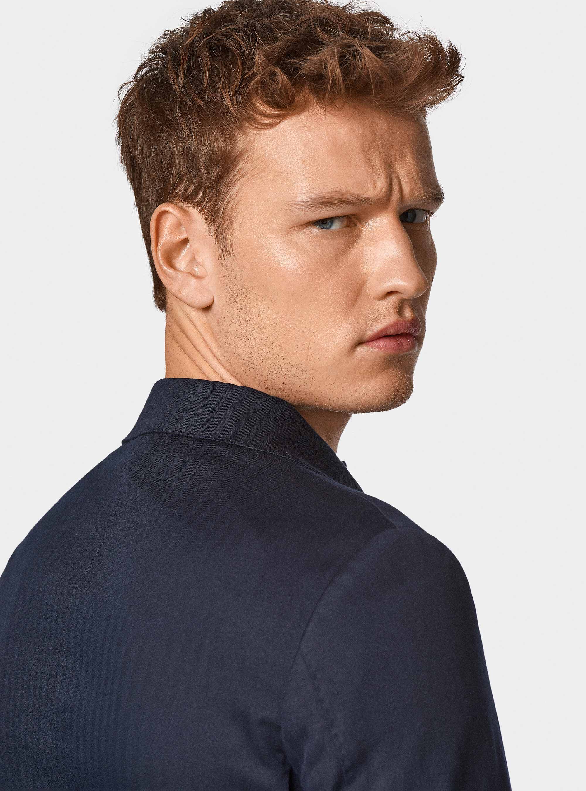 Giacca abito doppiopetto in cotone e lino, BLU NAVY