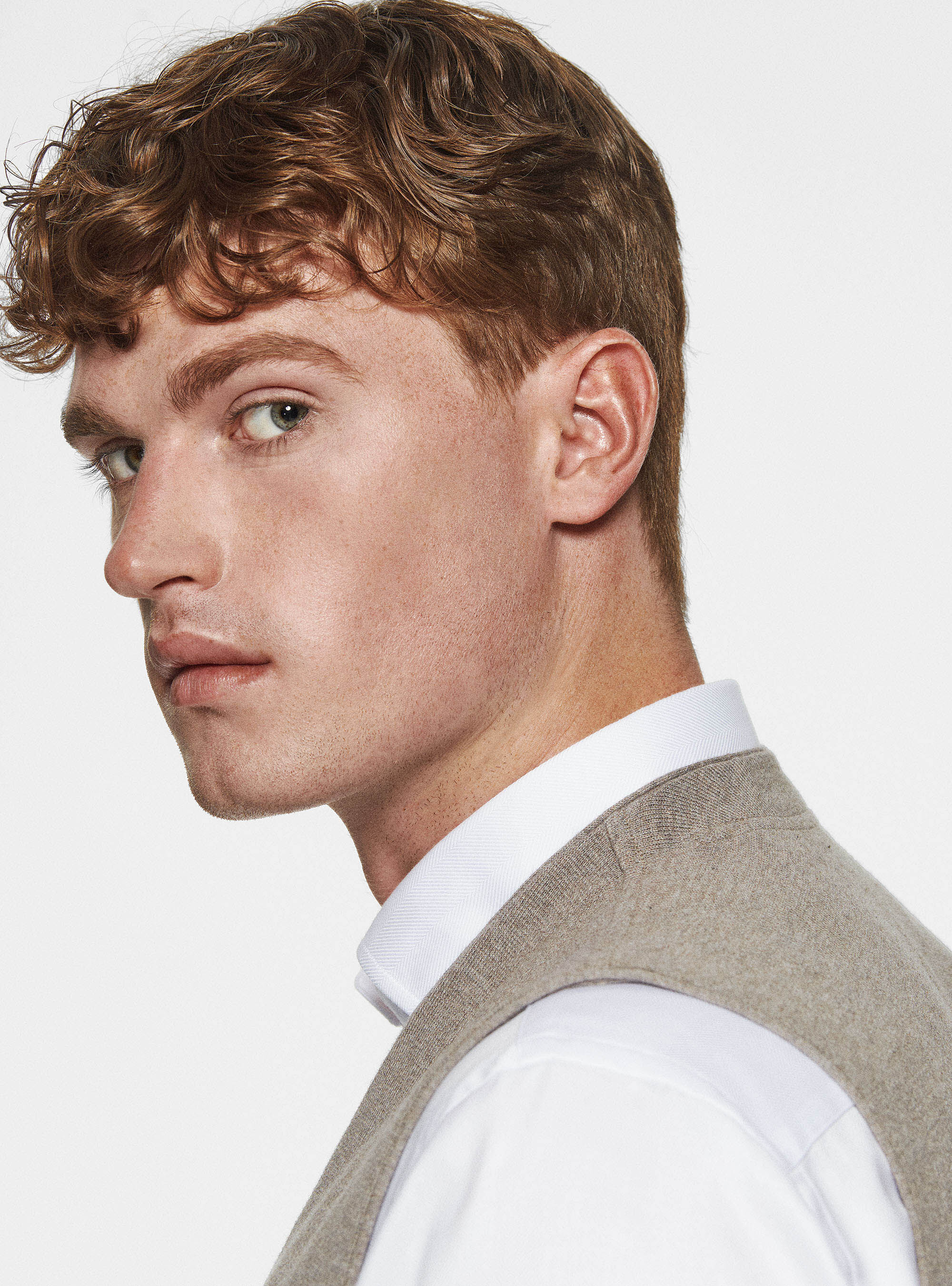 Gilet doppiopetto in maglia in cotone seta e cashmere, FANGO