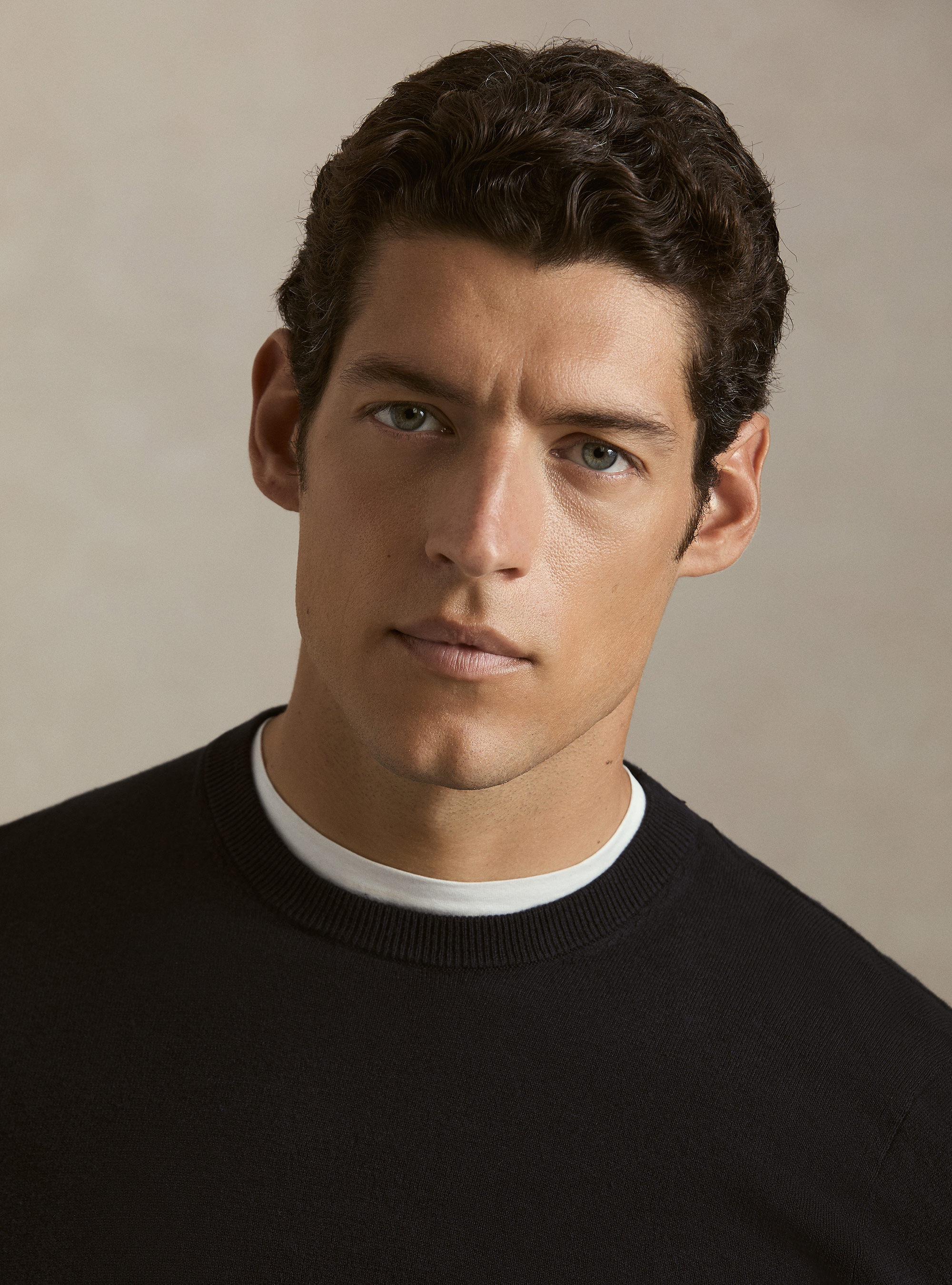 Maglia girocollo in cotone seta e cashmere, BLU NAVY