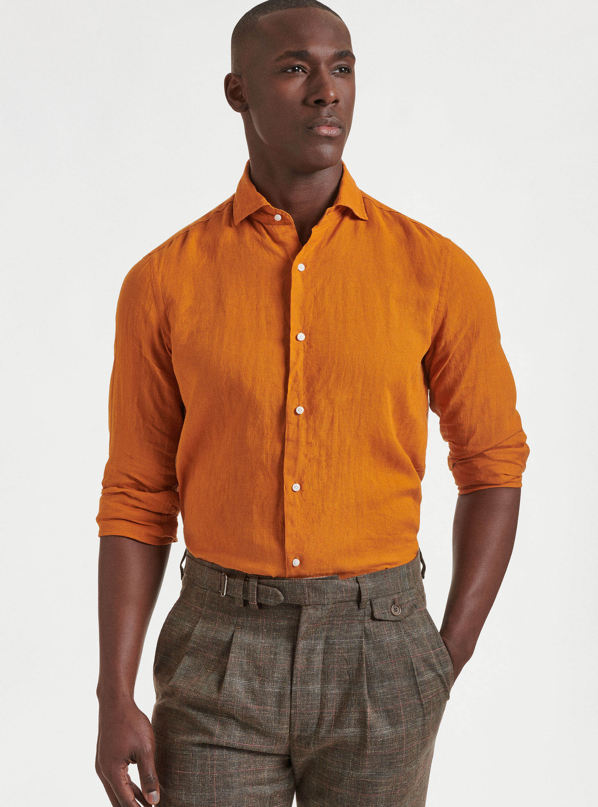 Camicia collo semi francese in puro lino, 0713C ZUCCA