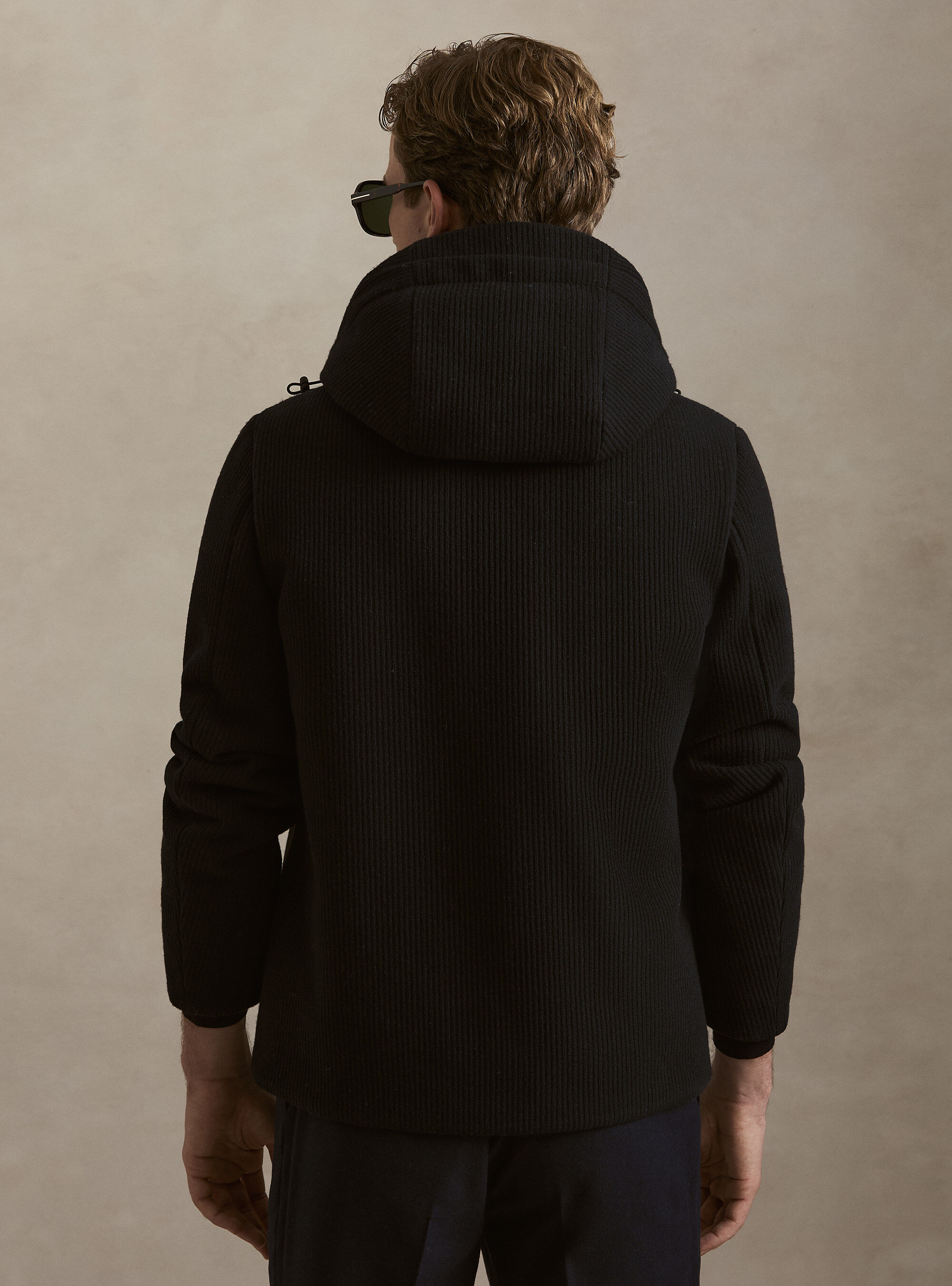Ribbed hooded puffer jacket, NAVY BLUE