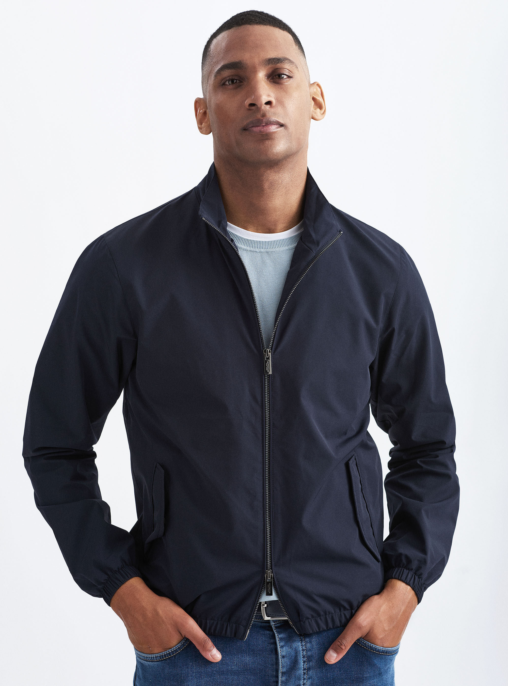 Technical fabric bomber jacket