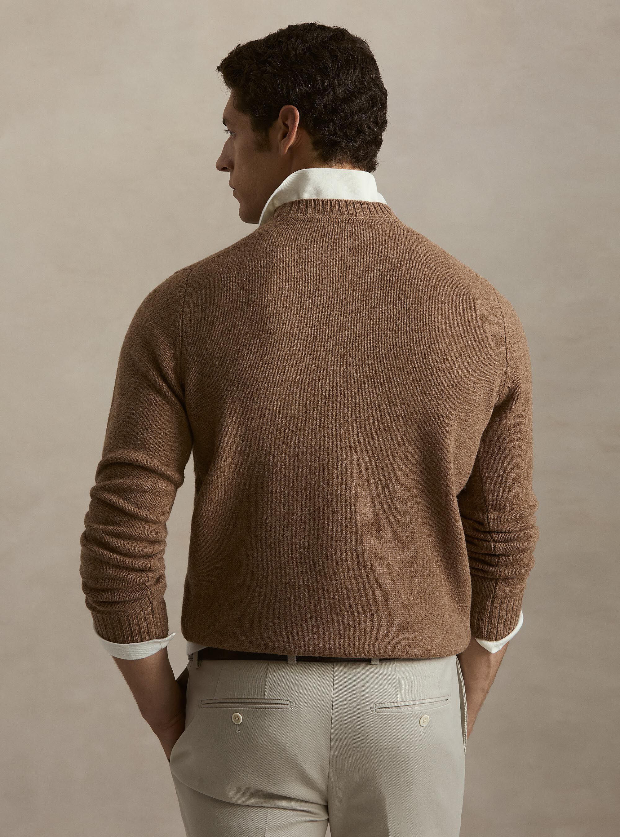 Pure Shetland wool crewneck sweater, HAZELNUT