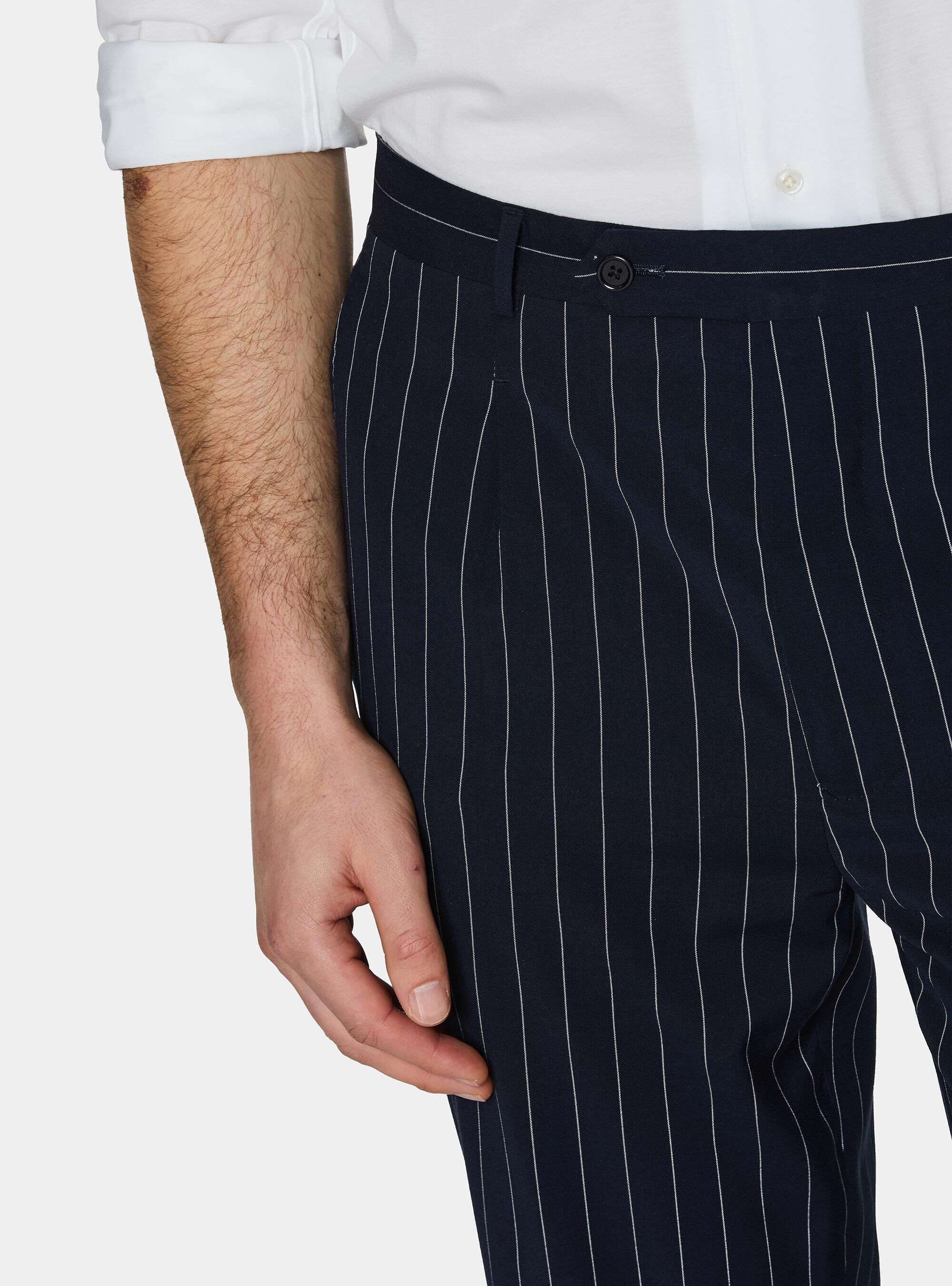 Double-breasted pinstripe suit trousers, NAVY BLUE