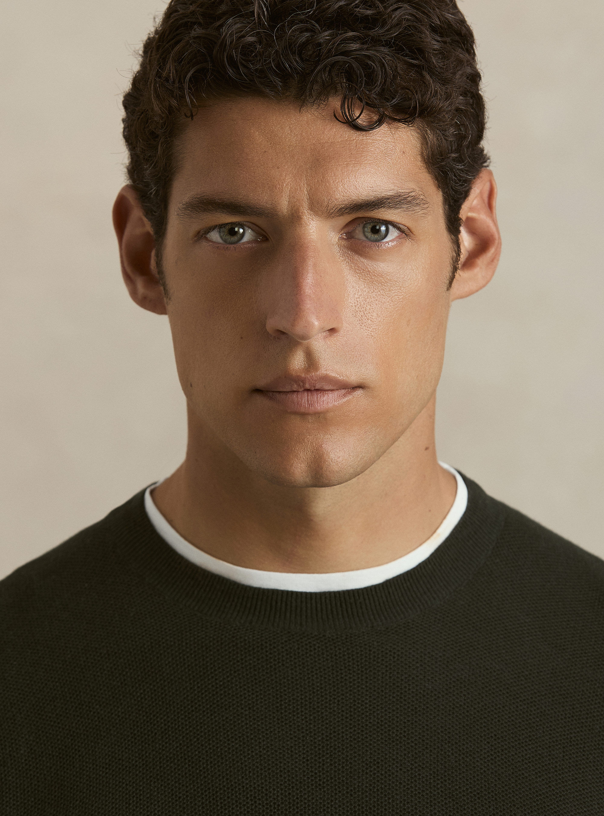 Girocollo in maglia nido d'ape in cotone cashmere, MILITARE 0609C