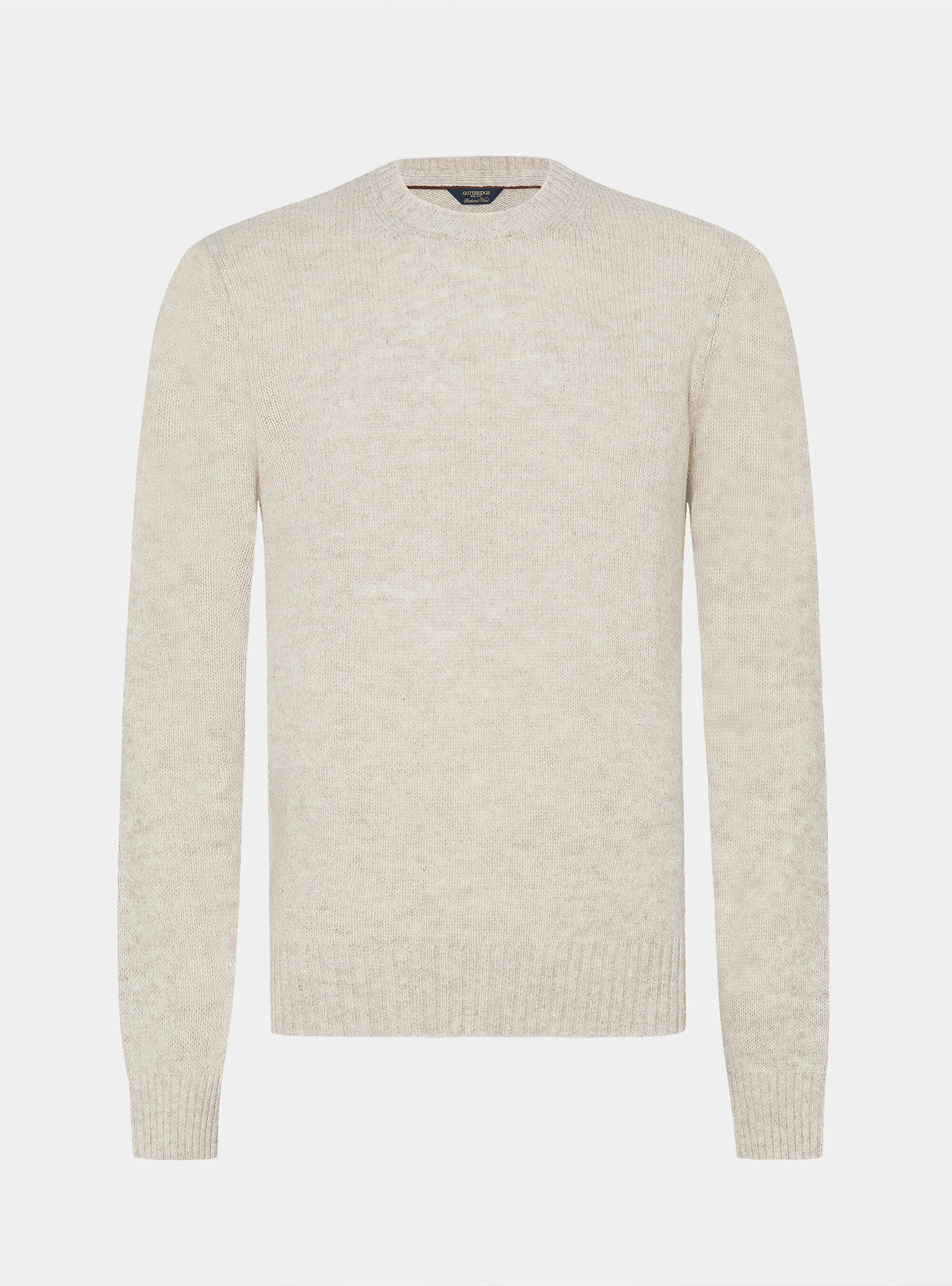 Pure Shetland wool crewneck sweater, ECRU