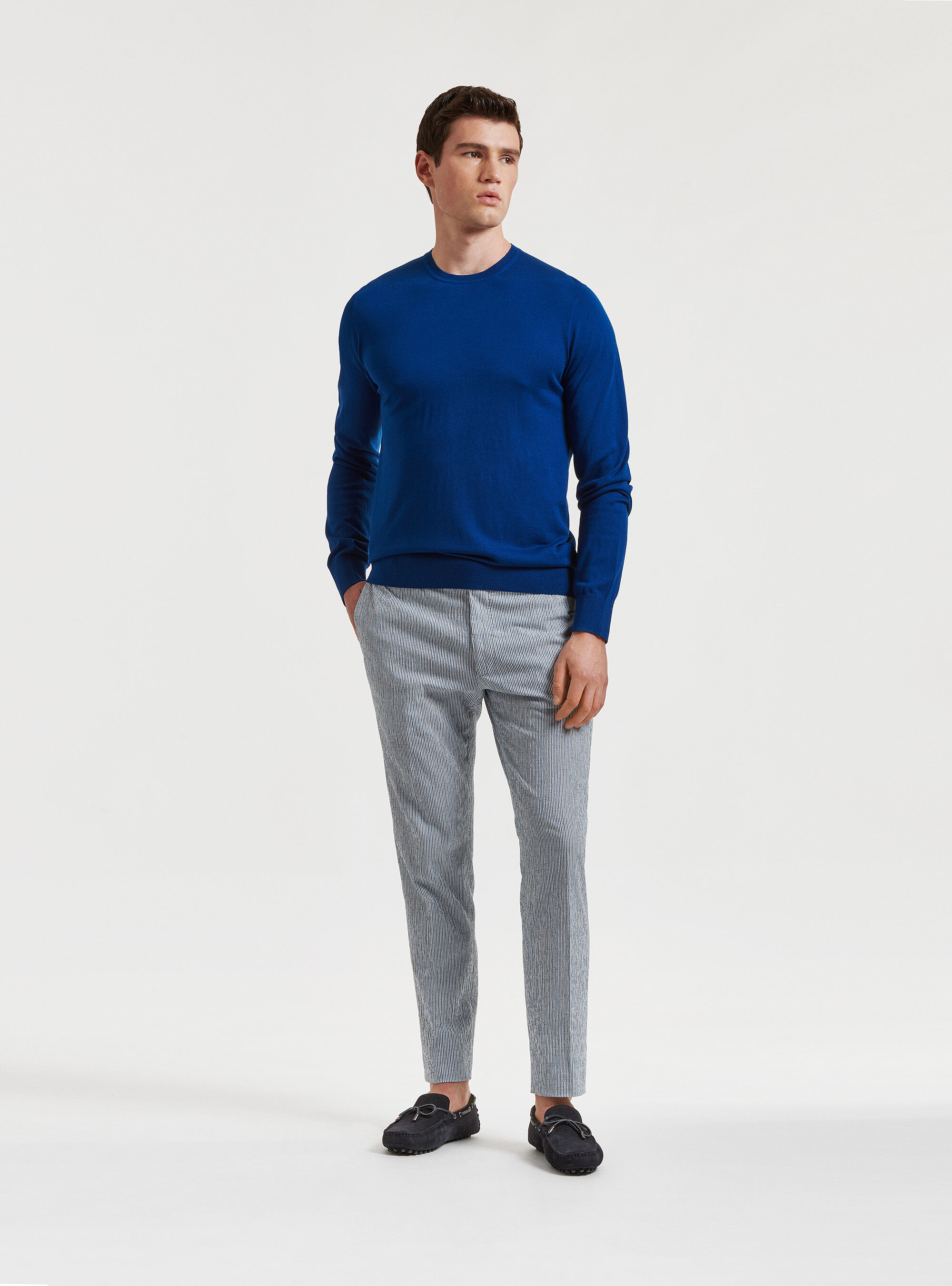 Maglia girocollo in seta e cotone, BLU ROYAL