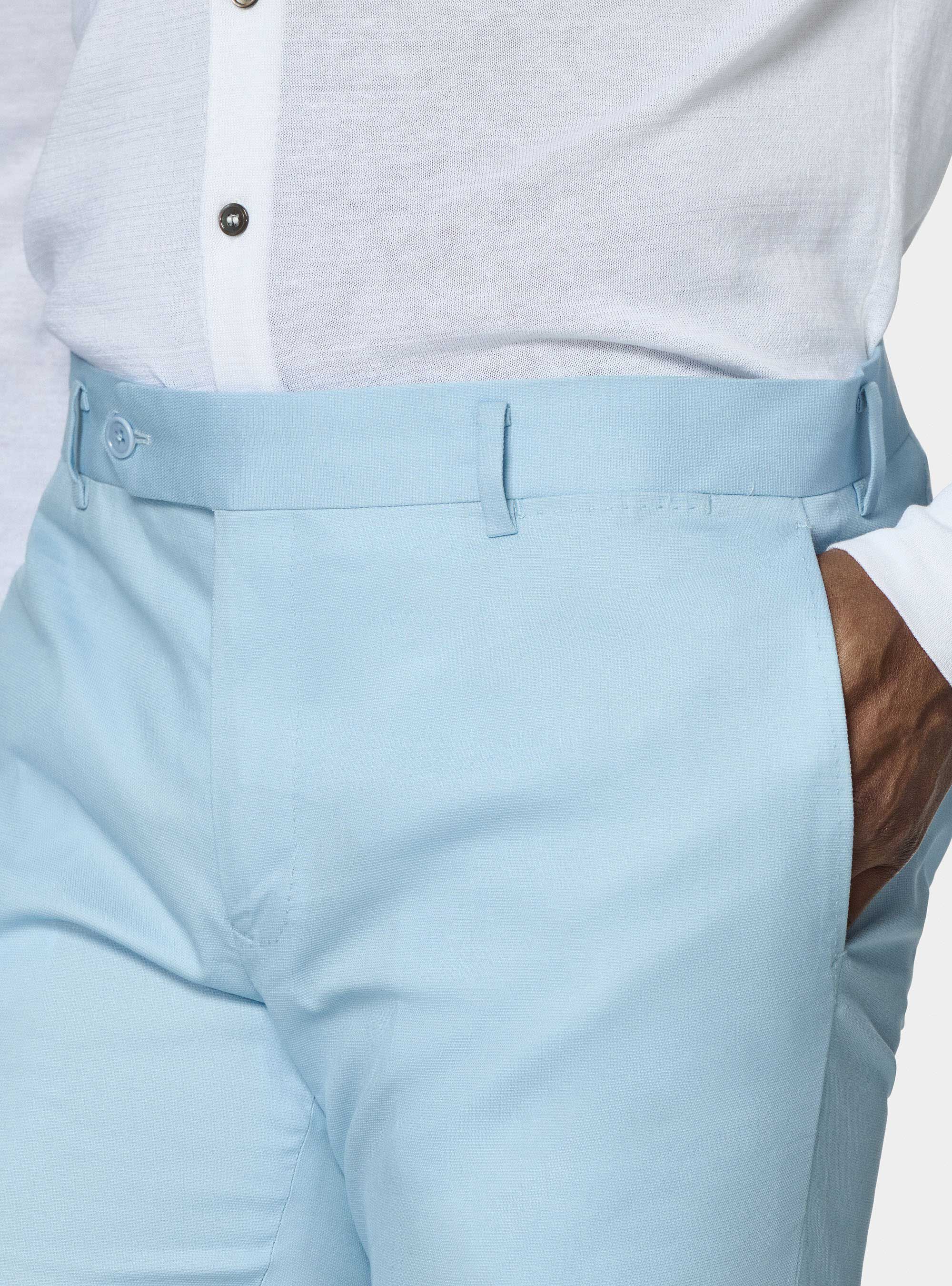 Pantaloni abito in cotone armaturato, AZZURRO