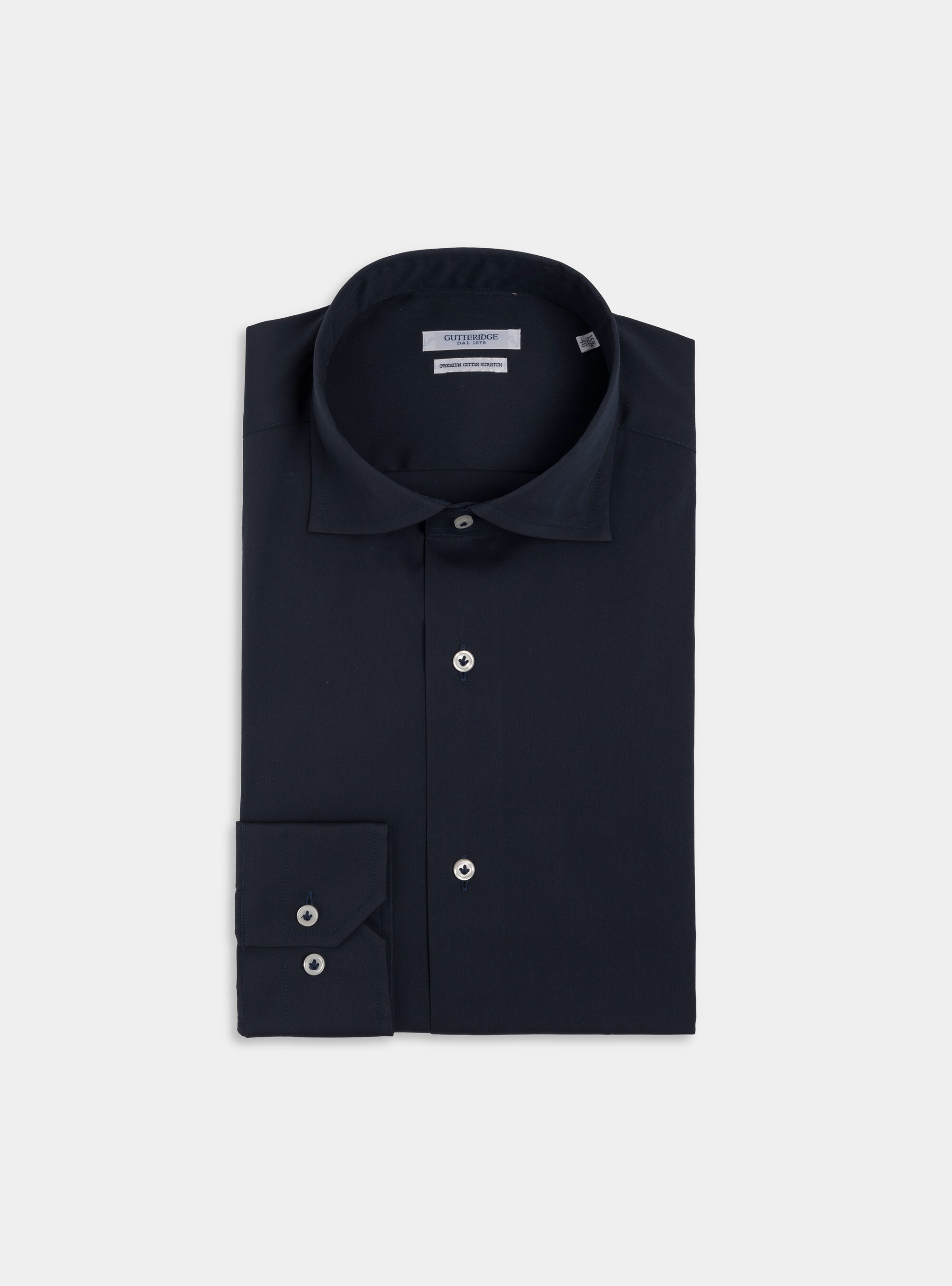 Stretch cotton poplin French collar shirt, NAVY BLUE
