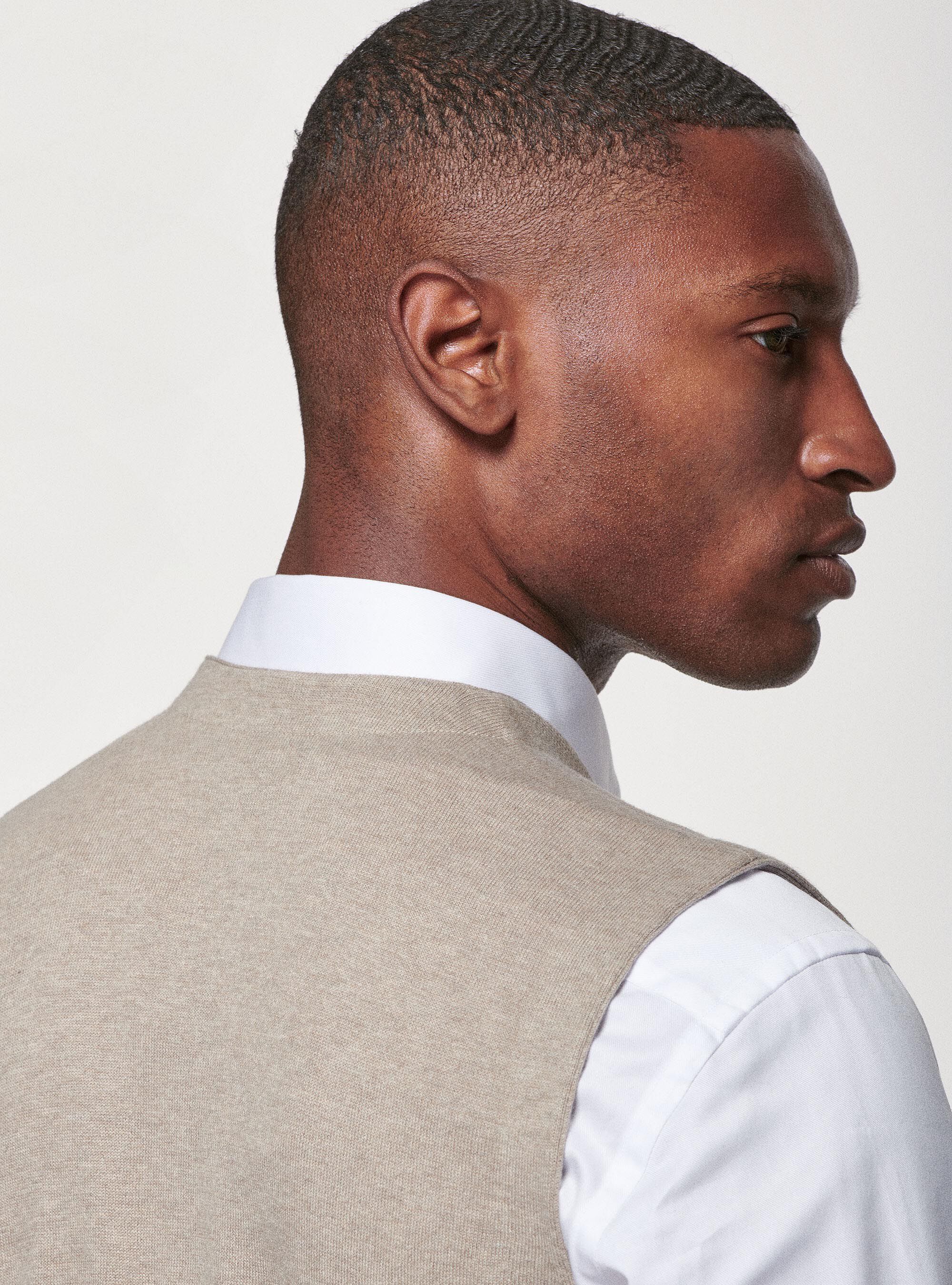 Gilet in maglia doppiopetto in cotone seta e cashmere, SABBIA