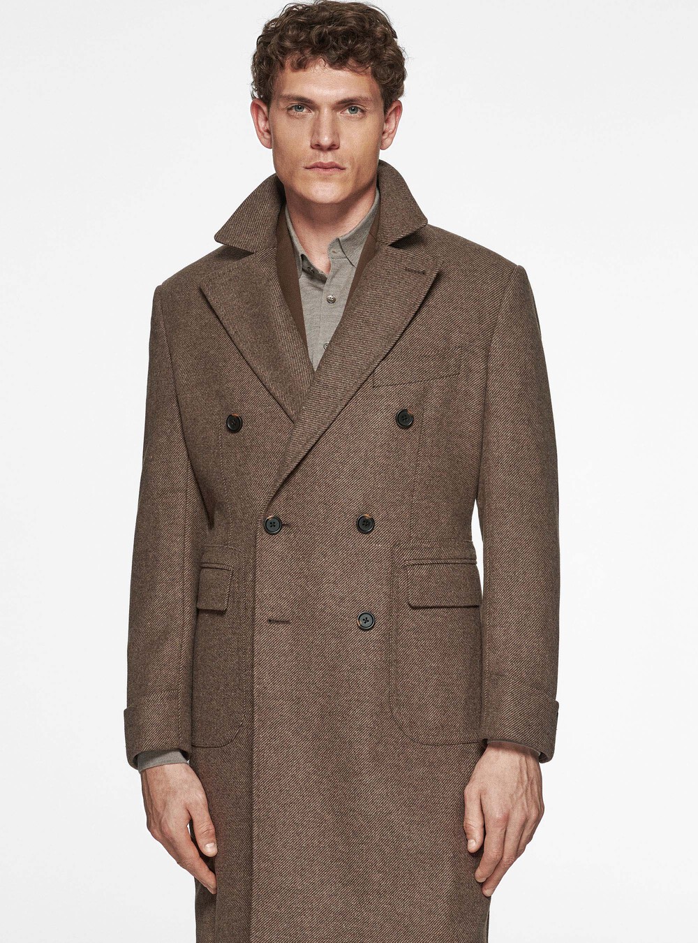 Wool and silk diagonal double-breasted coat Gutteridge Men's Coats