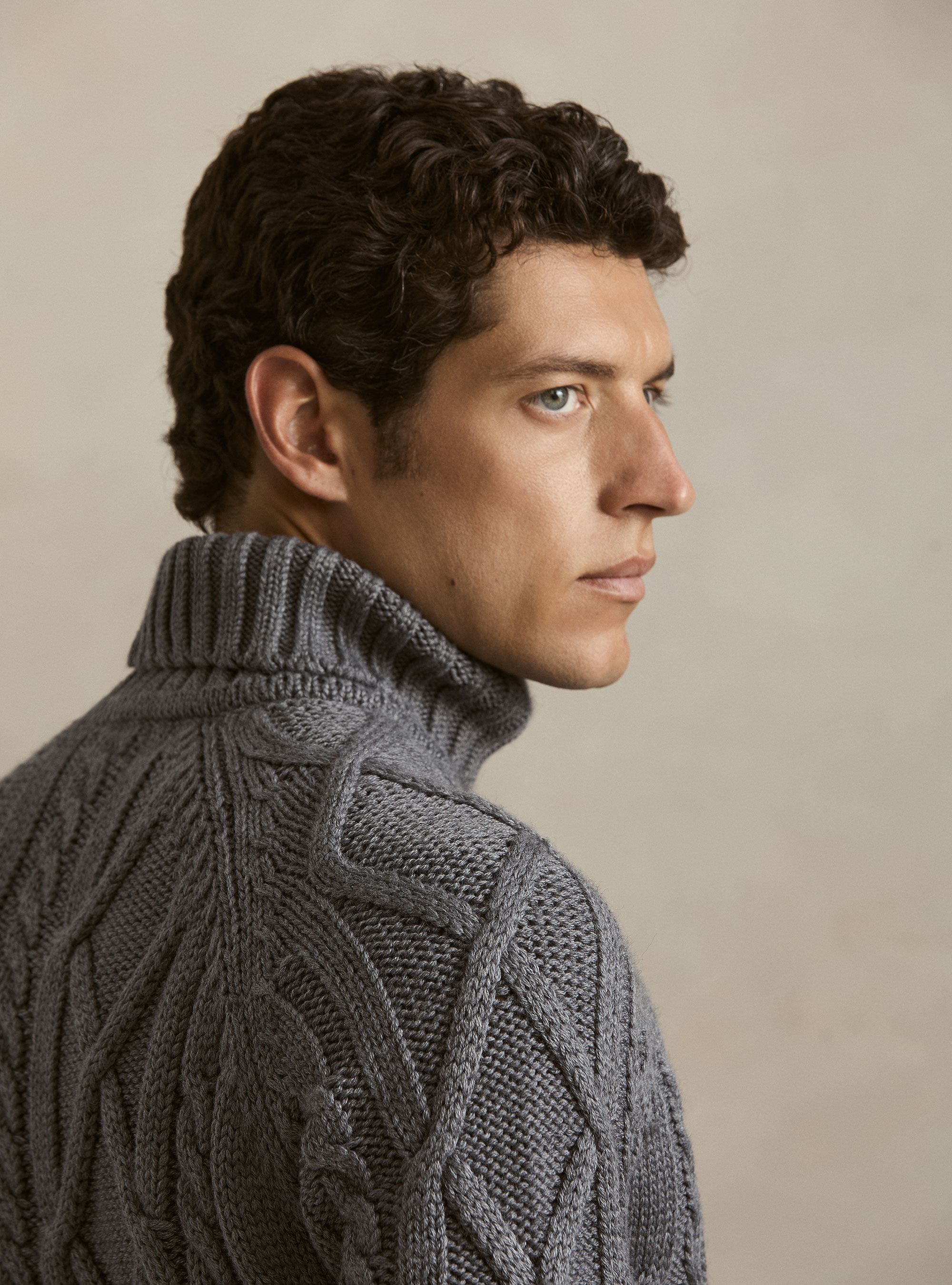 Cable Knit Wool Blend Turtleneck, GRIGIO SCURO 0125C