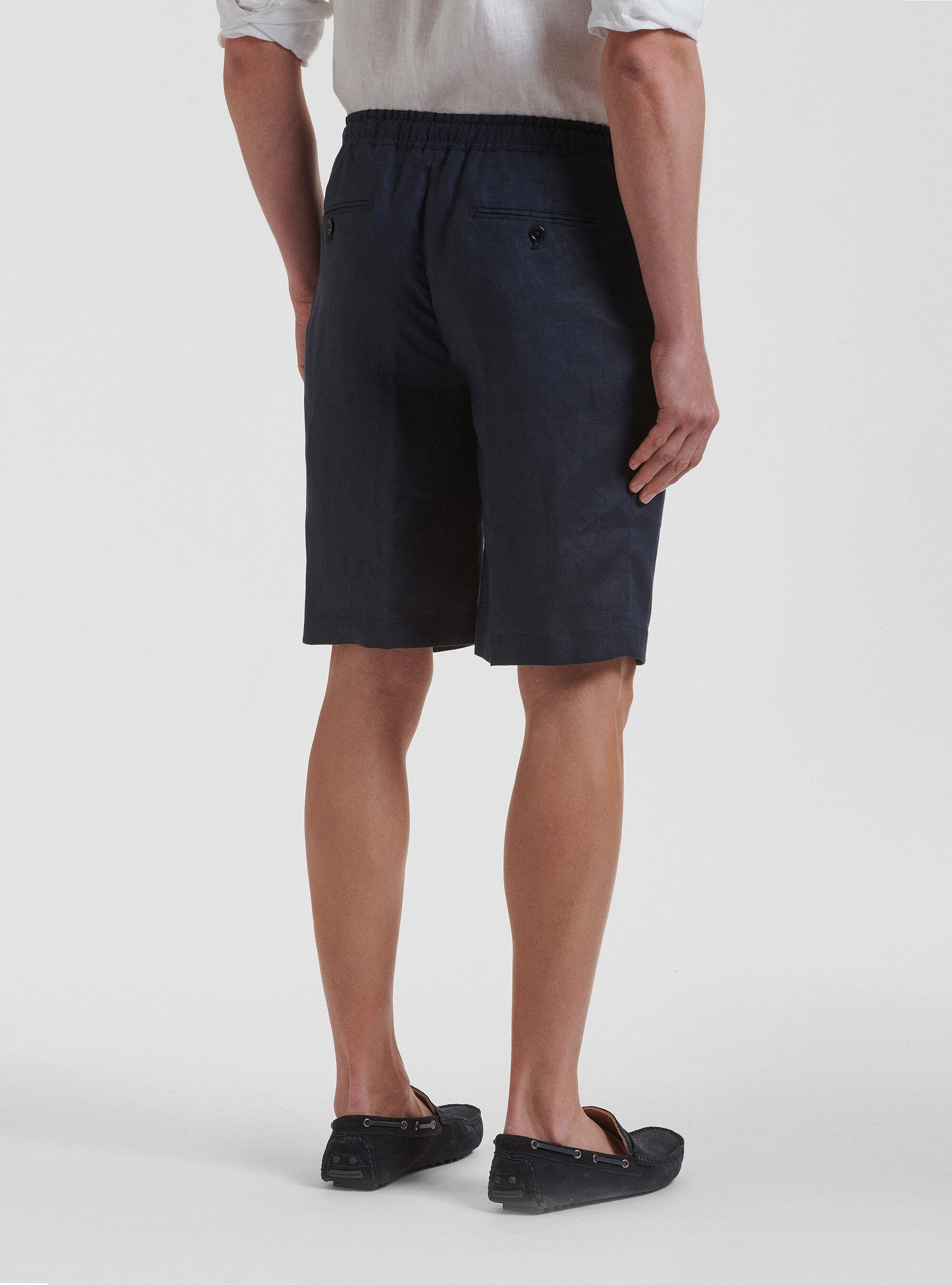 Bermuda tinta unita in lino, BLU NAVY