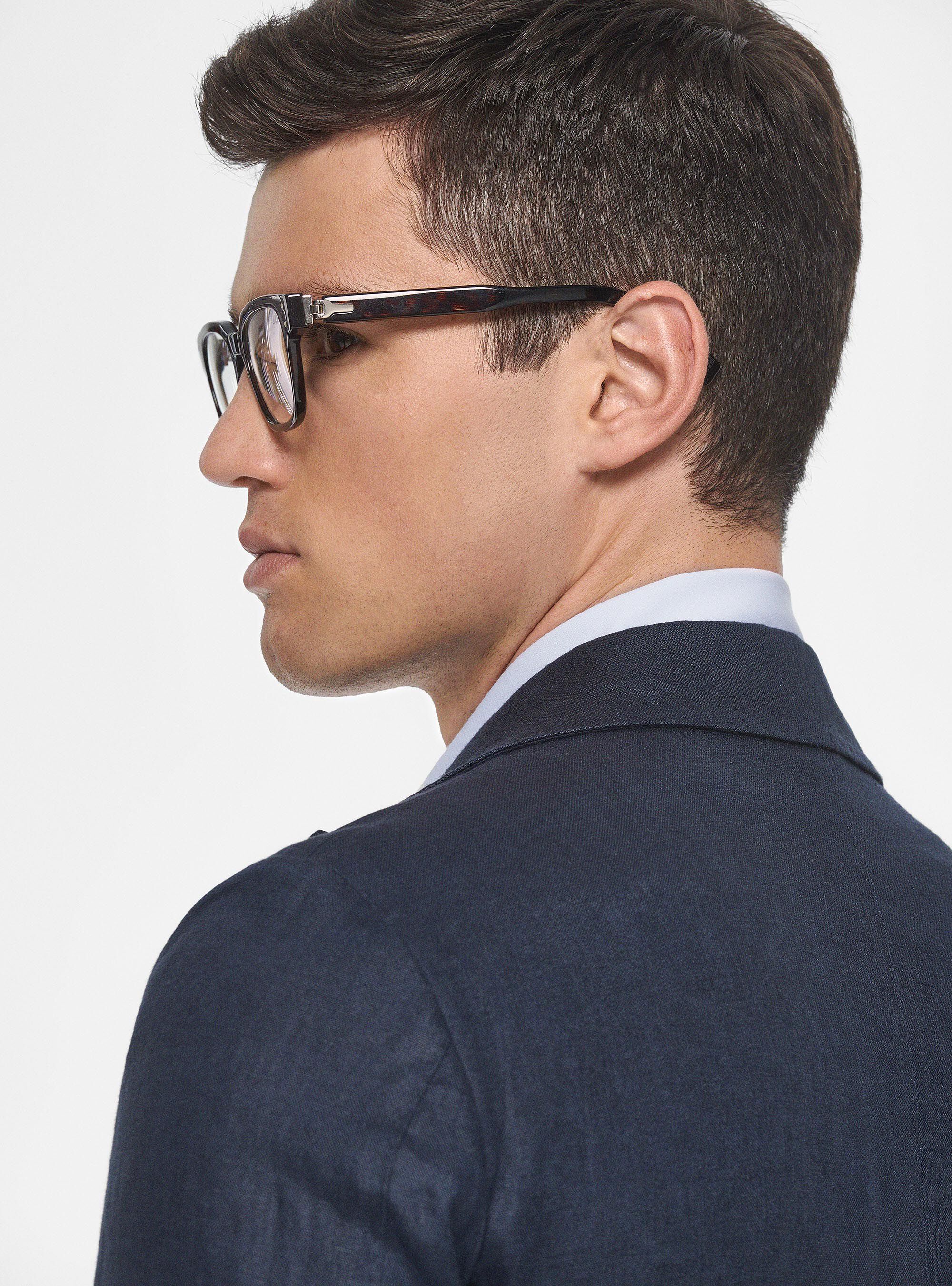 Linen double-breasted blazer, NAVY BLUE
