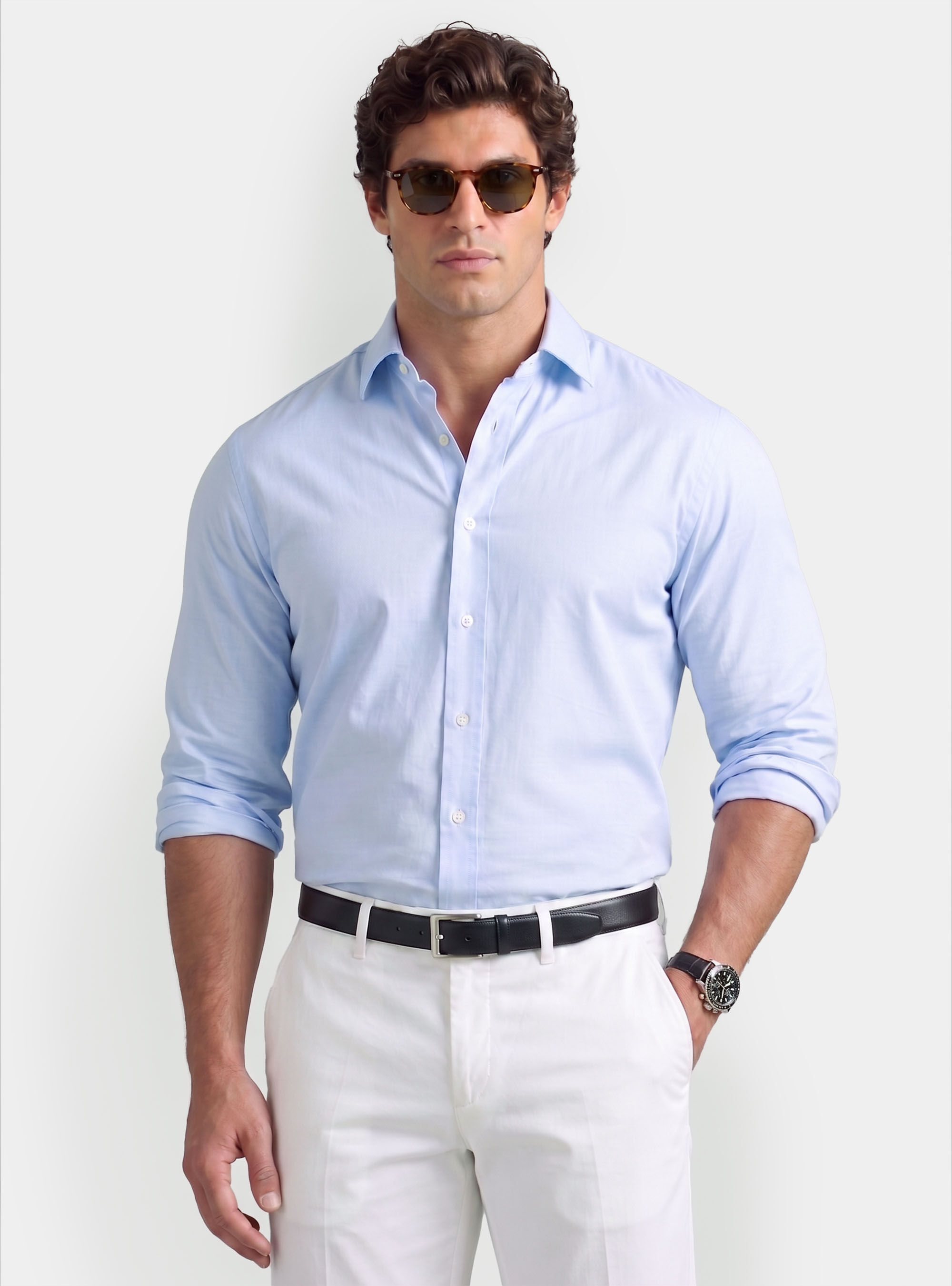 Camicia custom fit in popeline di cotone