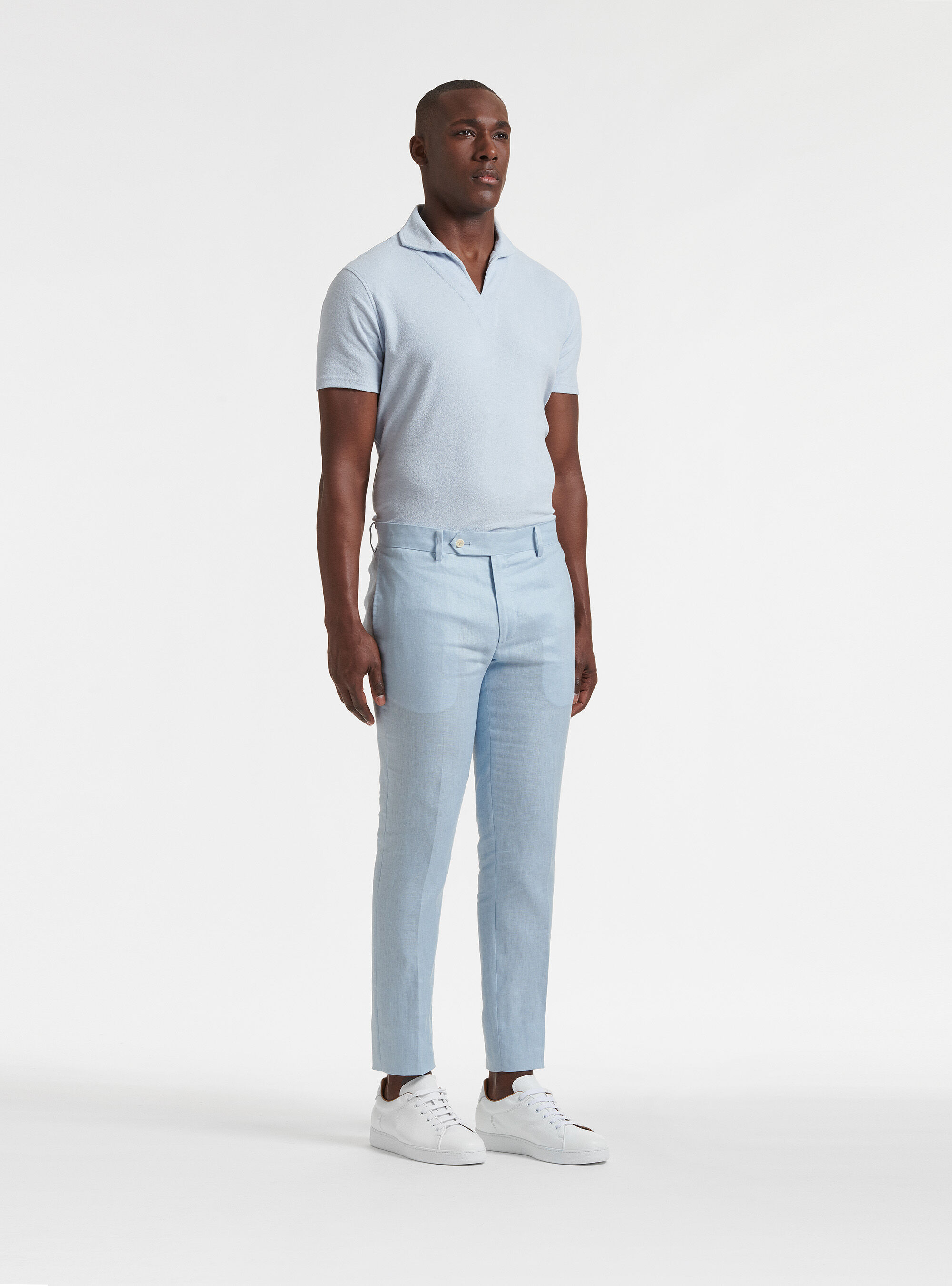 Pantaloni per abito in puro lino, AZZURRO