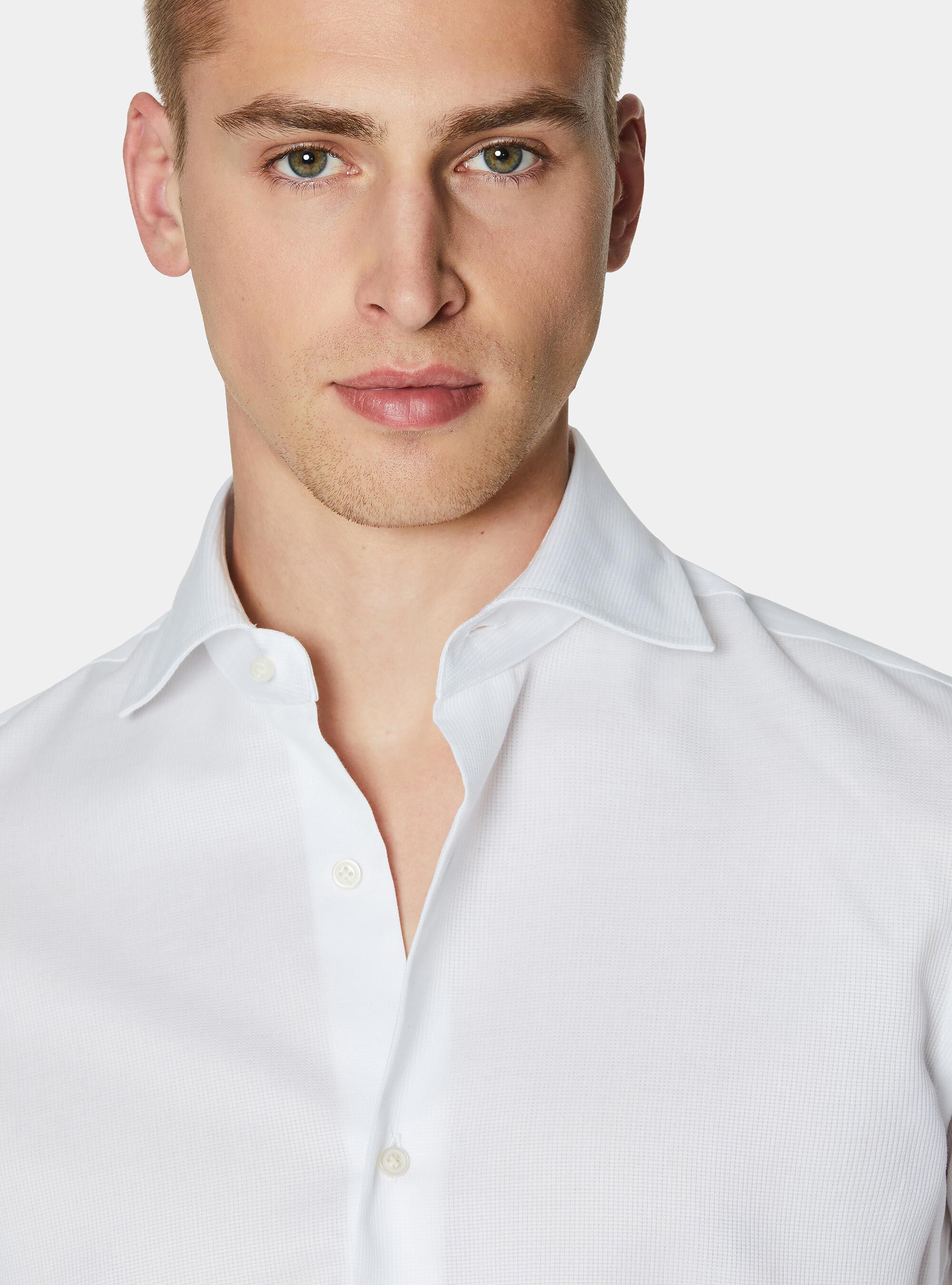 Camicia in cotone operato, BIANCO