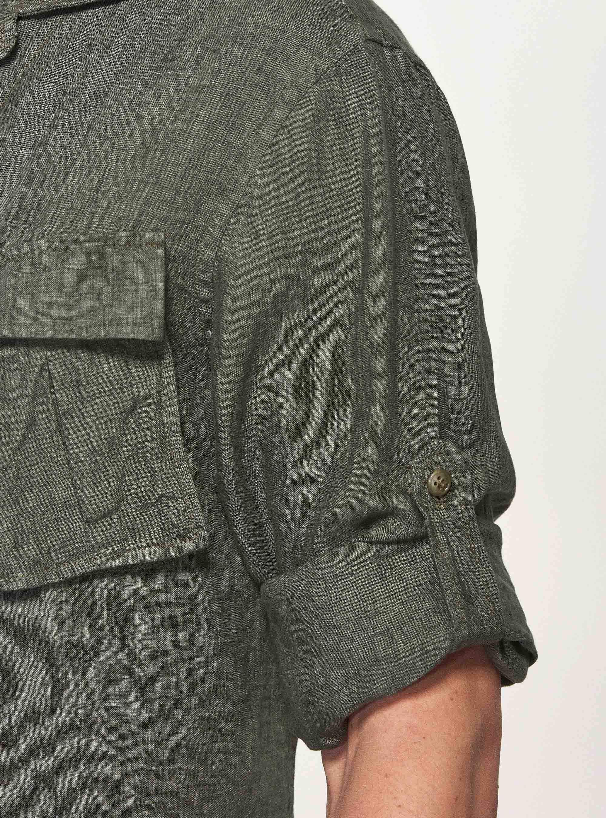 Giacca camicia in 100% lino, VERDE