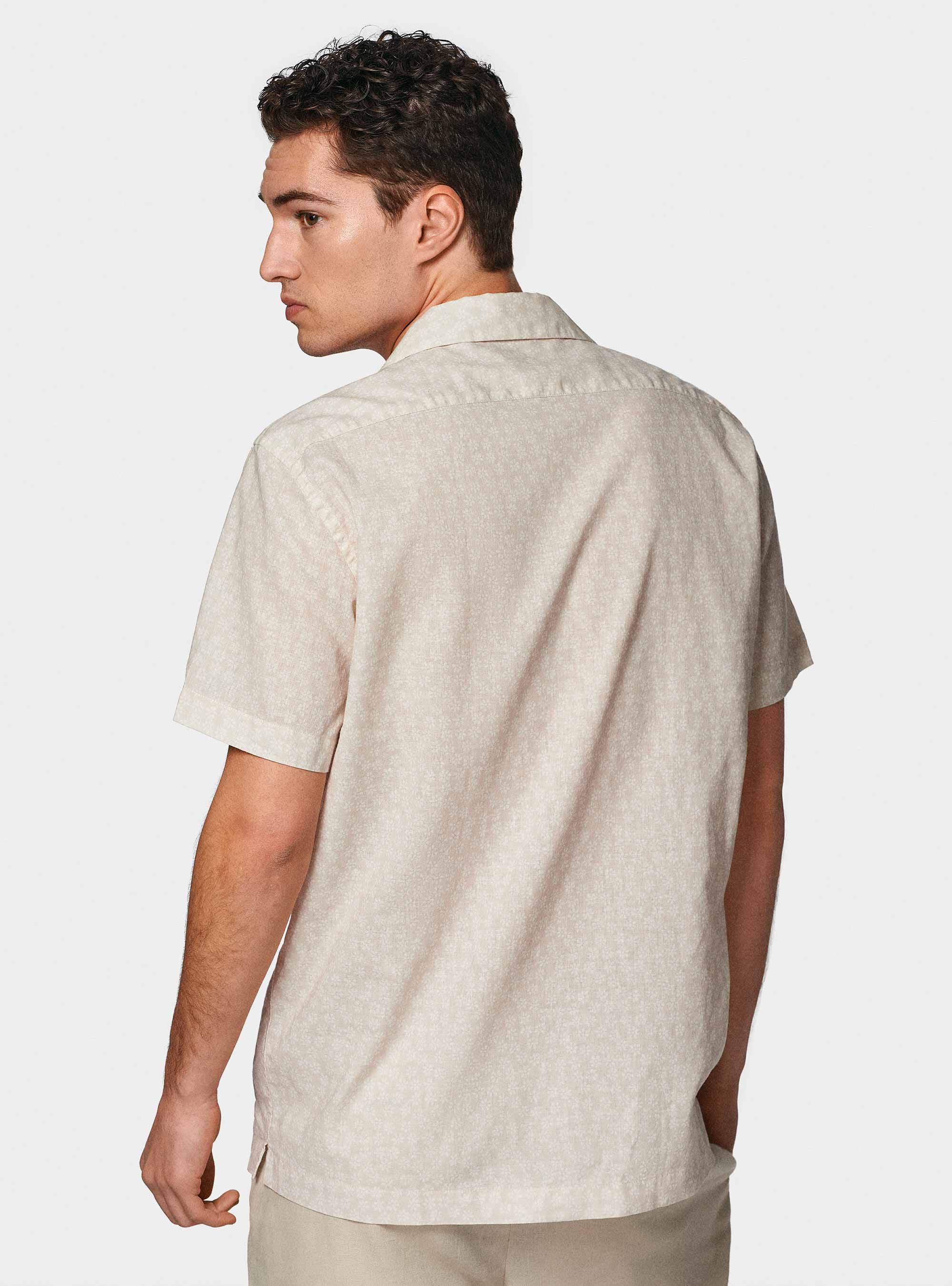 Camicia bowling in lino e cotone stampato, ECRU