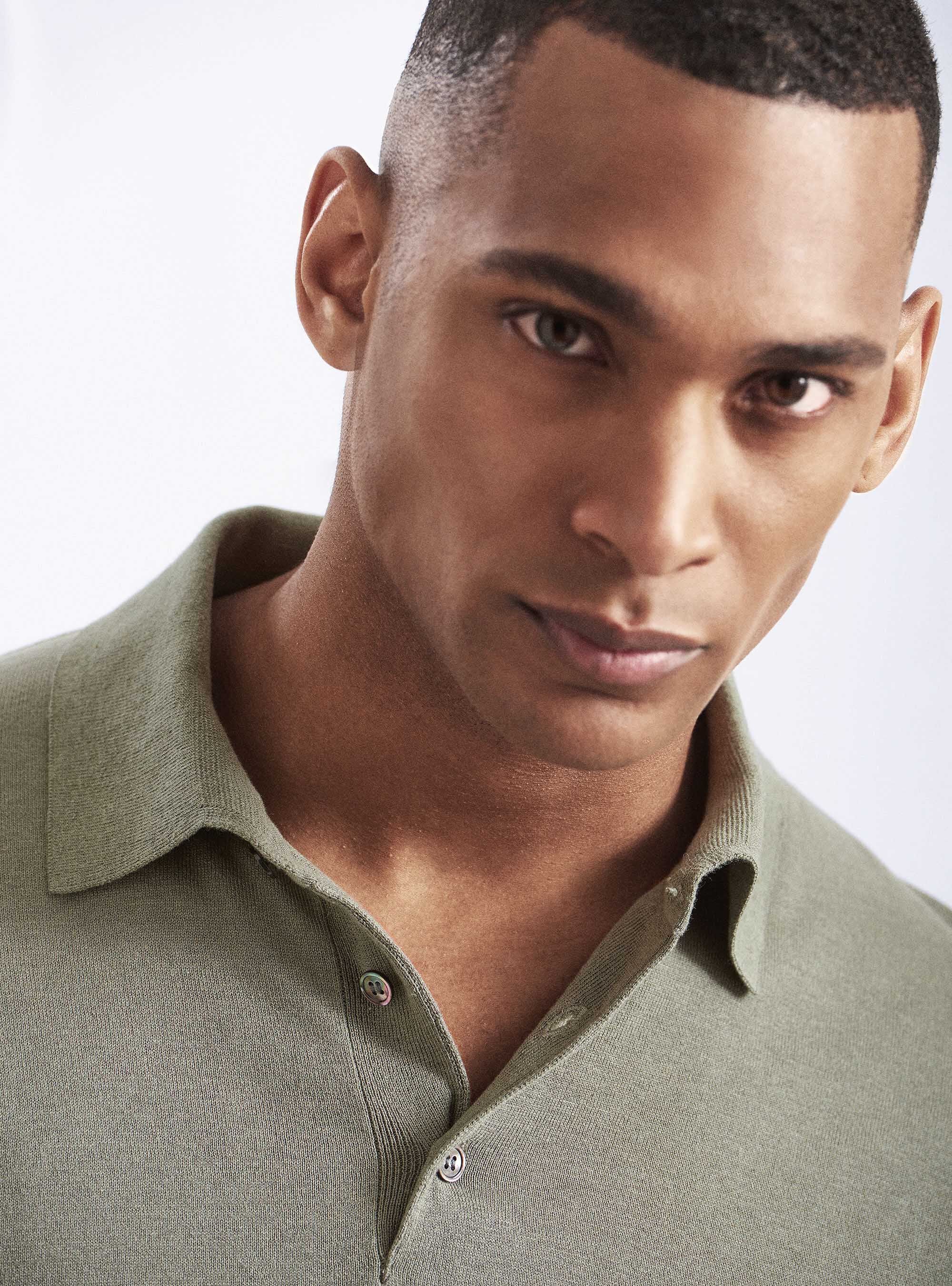 Silk and cotton polo shirt, SALVIA 0602C