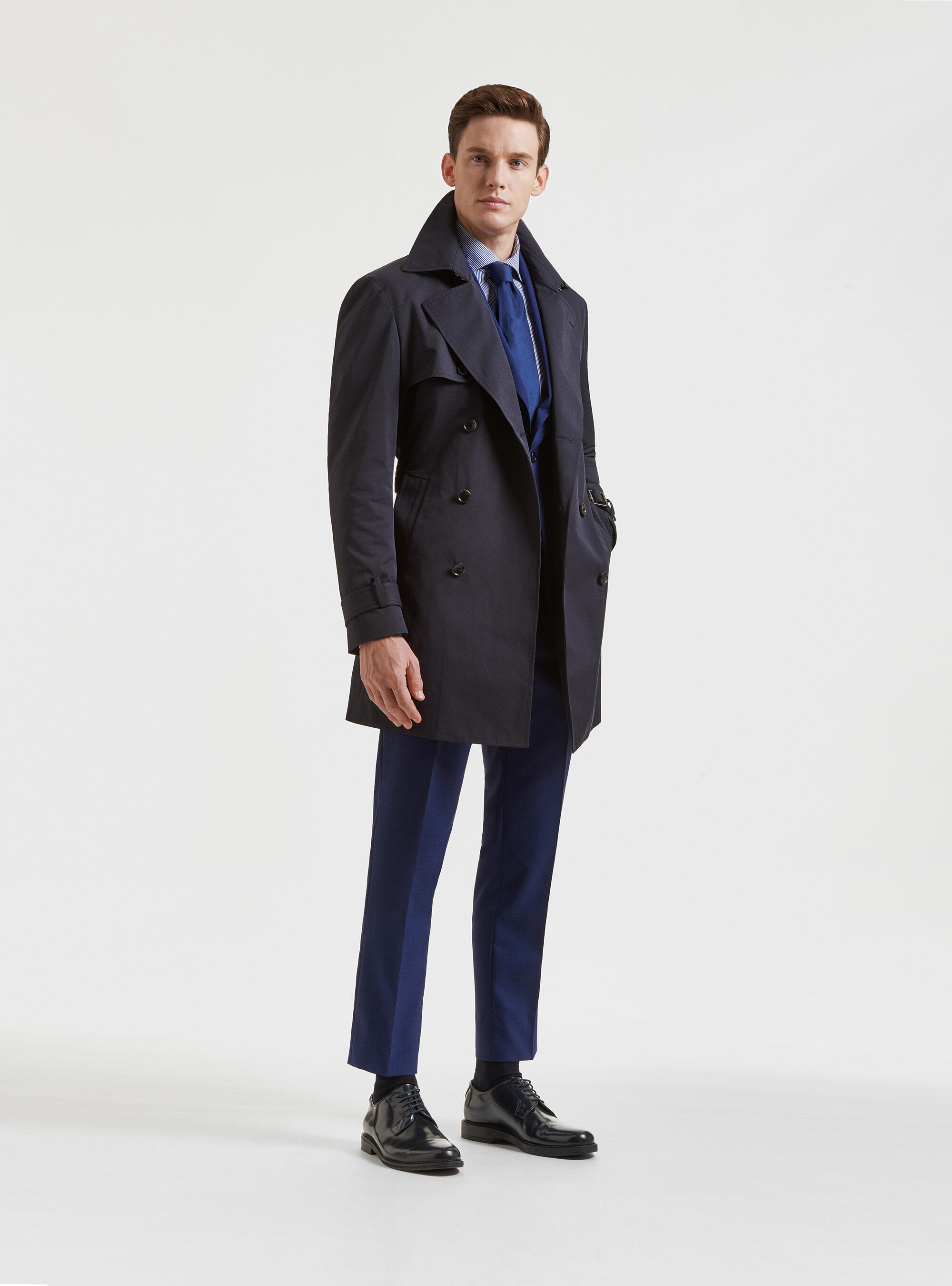 Men's navy sales blue trench coat