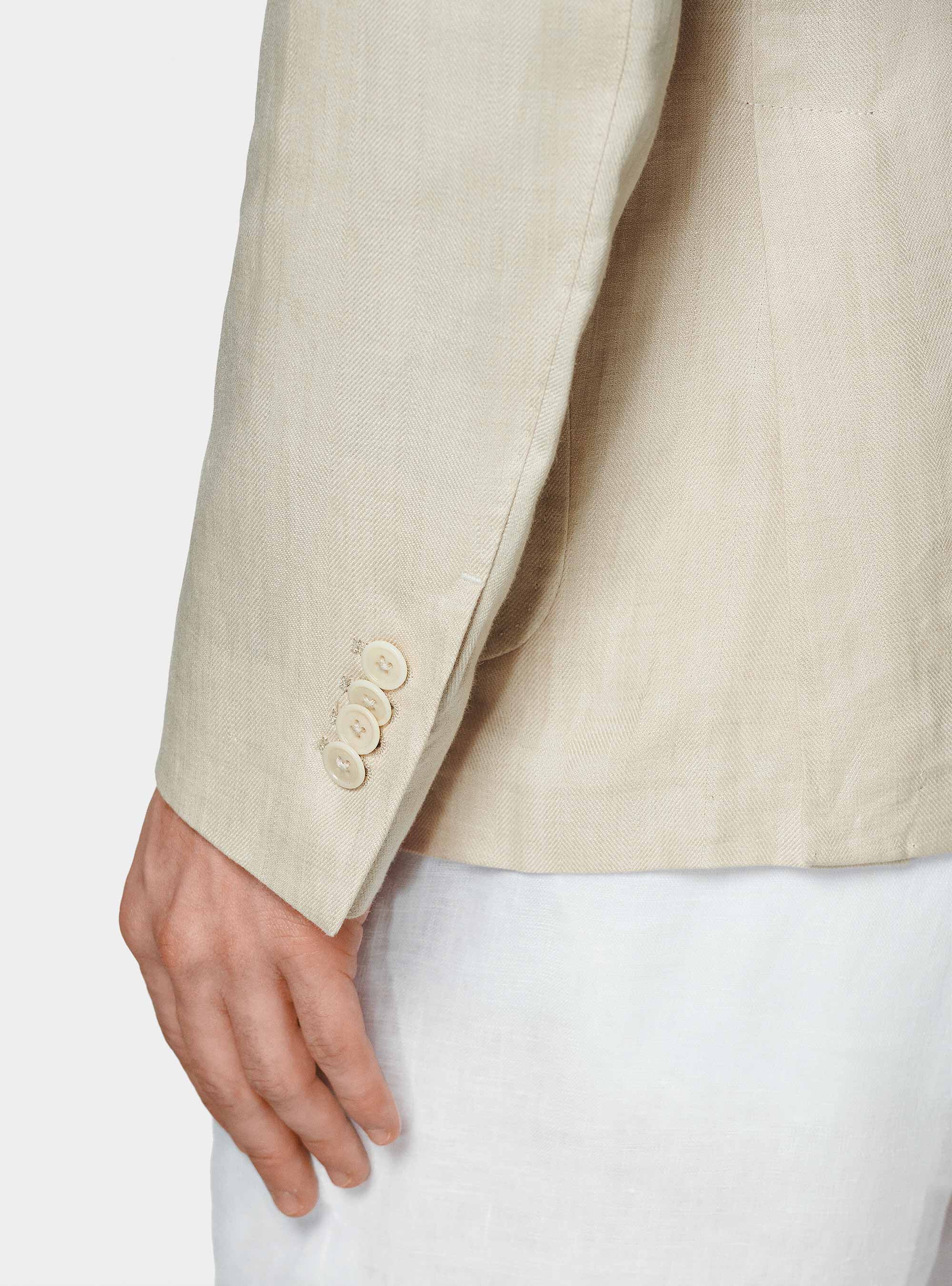 Veste cor&eacute;enne en lin pur &agrave; chevrons, &Atilde; CRU