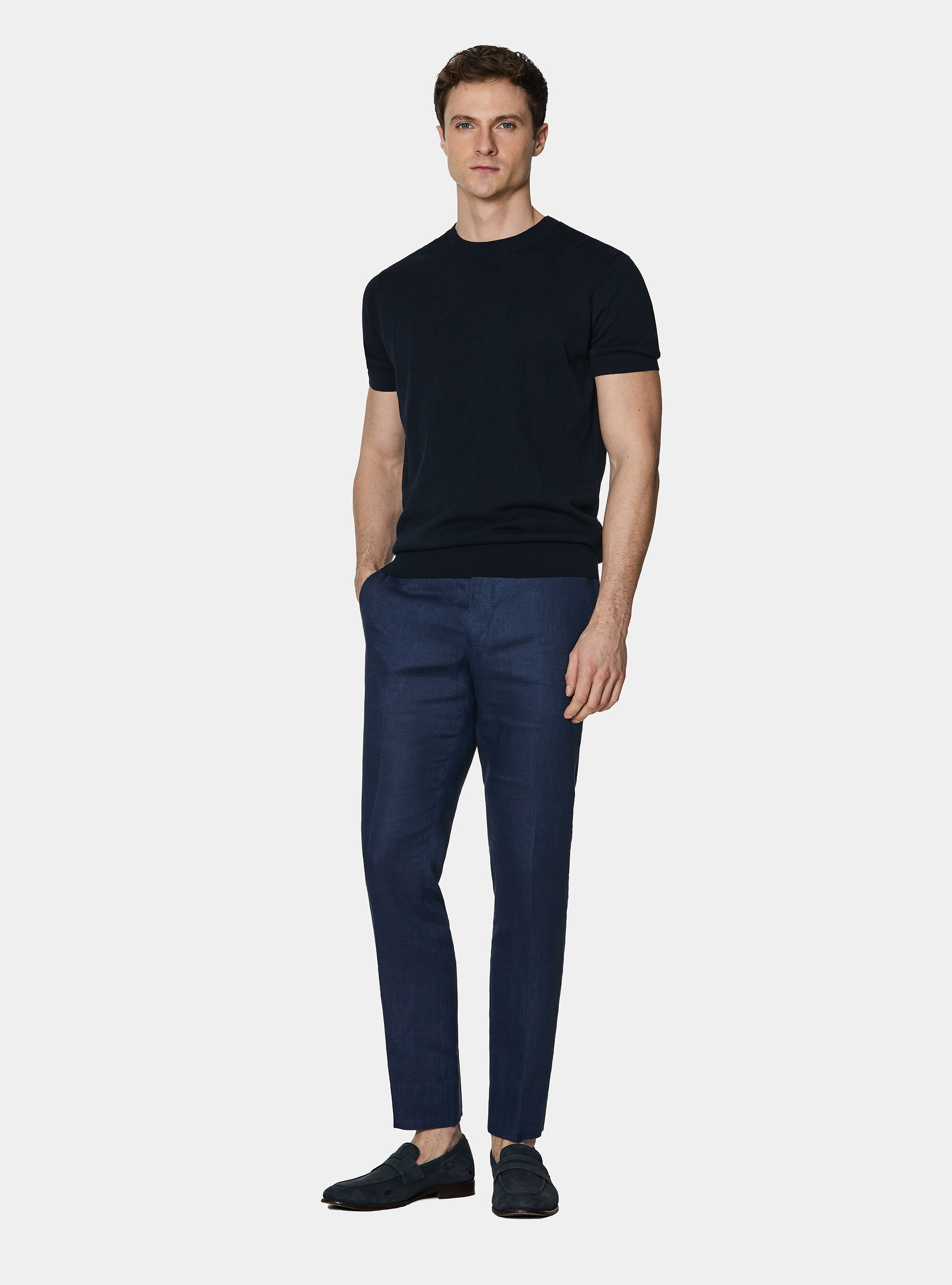 Maglia in puro cotone costa piatta, BLU NAVY