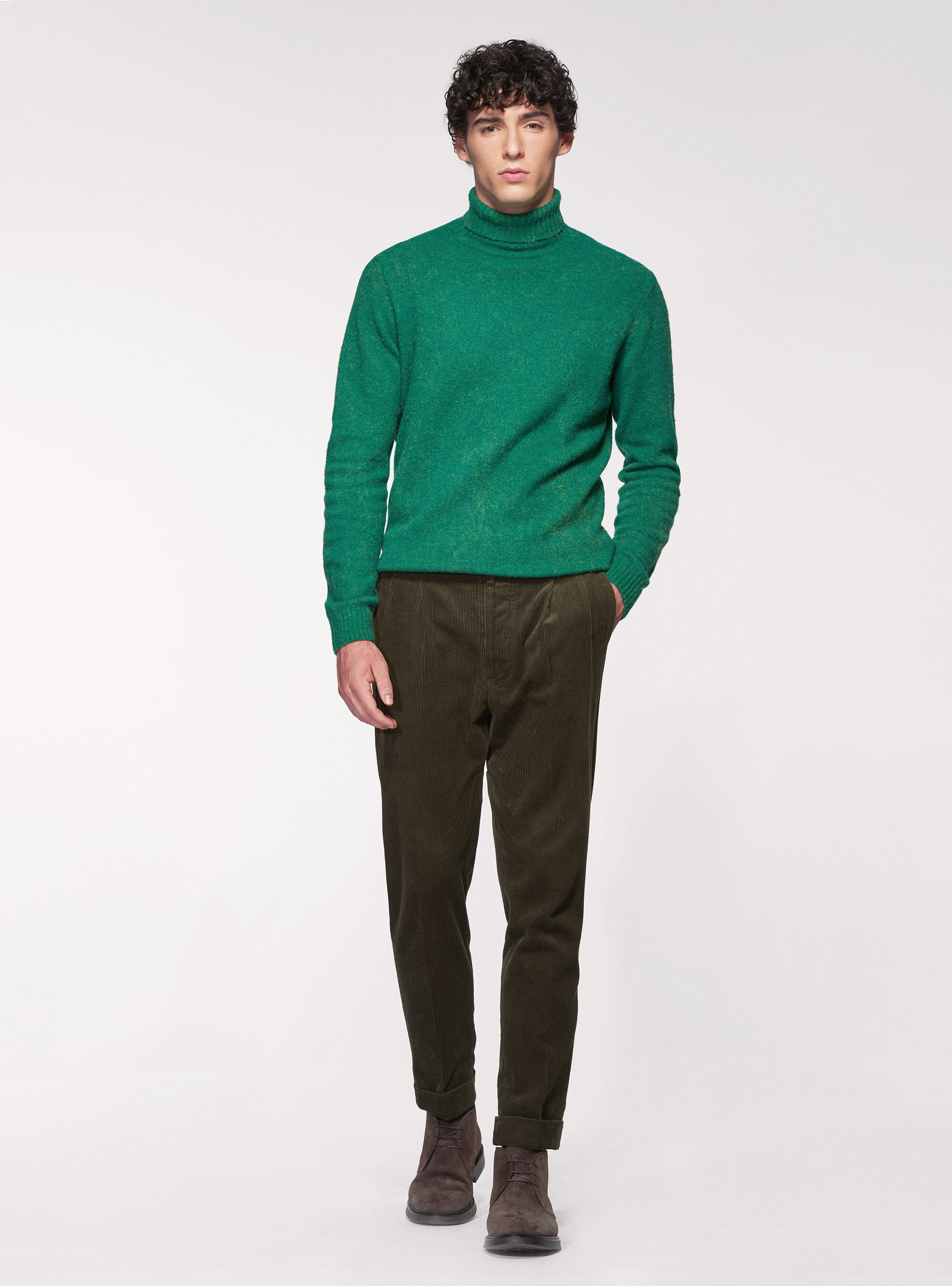 Pantalones de terciopelo de algod&oacute;n con correa lateral, VERDE