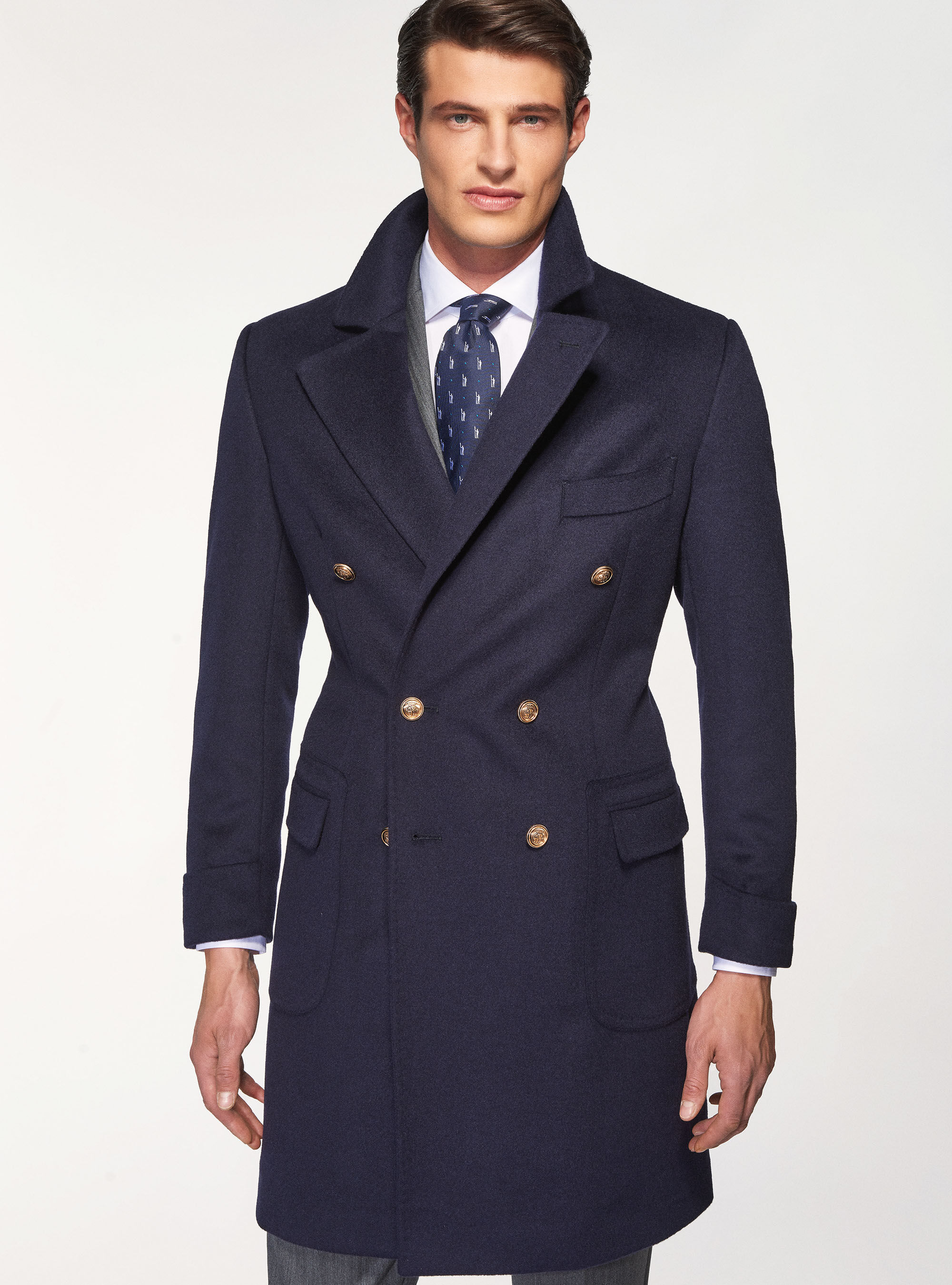 Cashmere wool doublebreasted coat with metal buttons GutteridgeUK