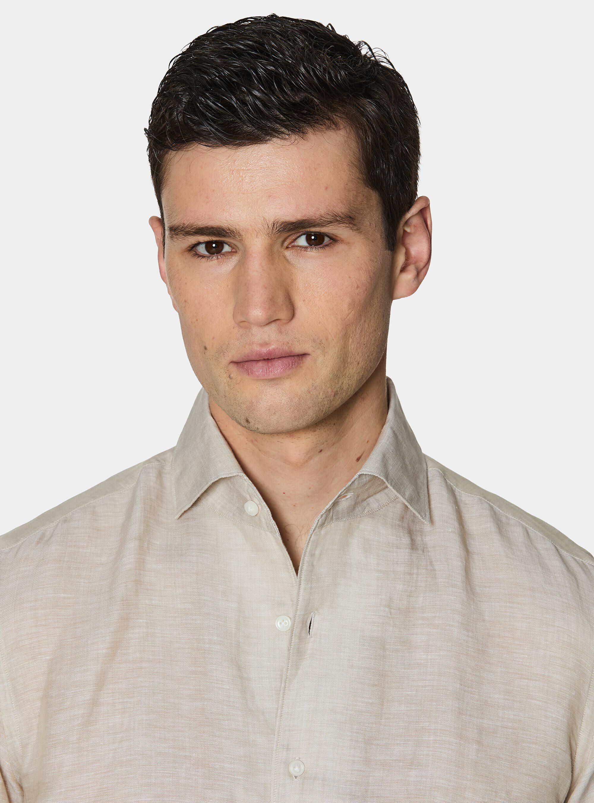 Linen-blend shirt with facing, SAND