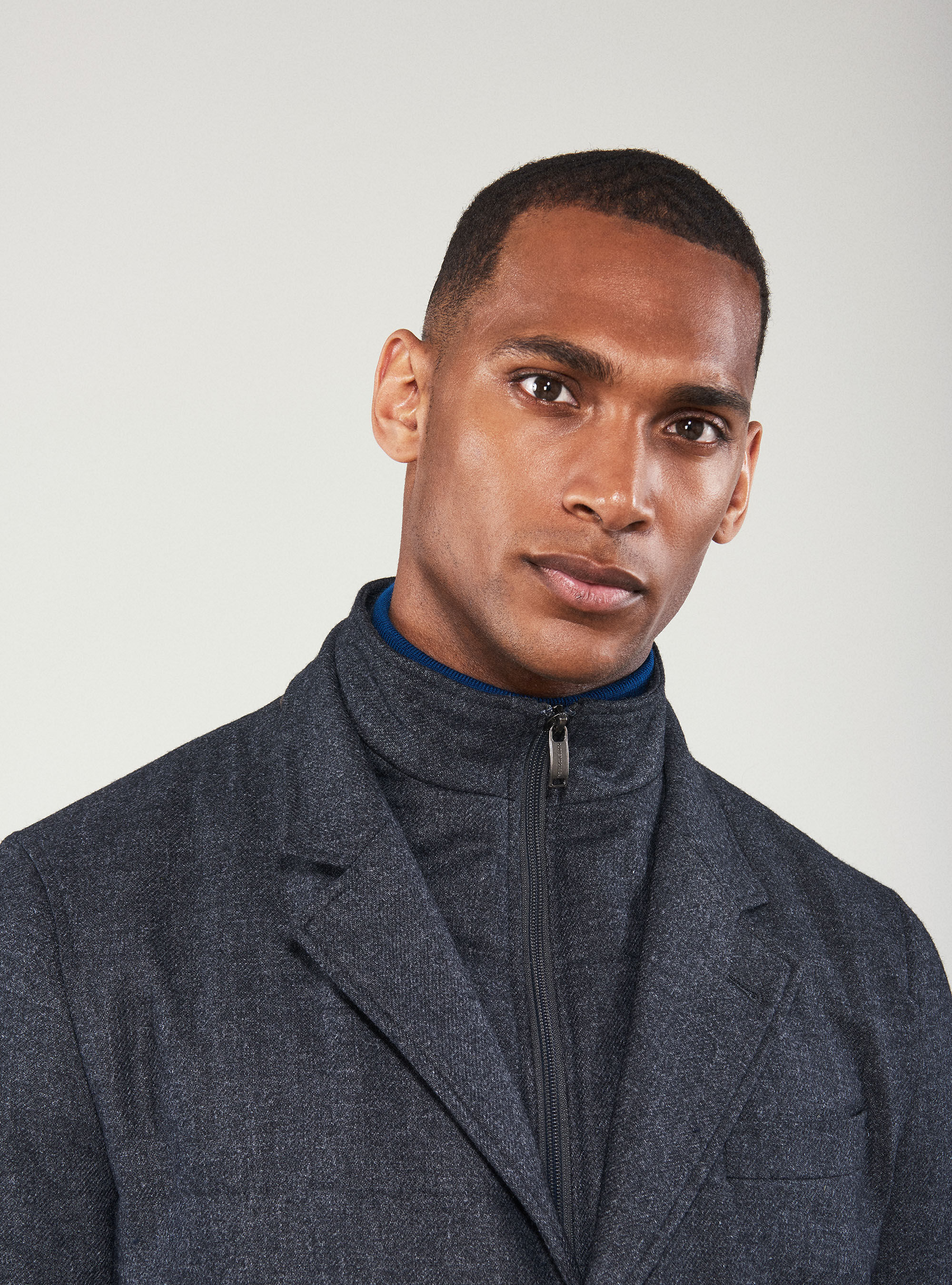 Padded flannel jacket with bib, ASPHALT GREY