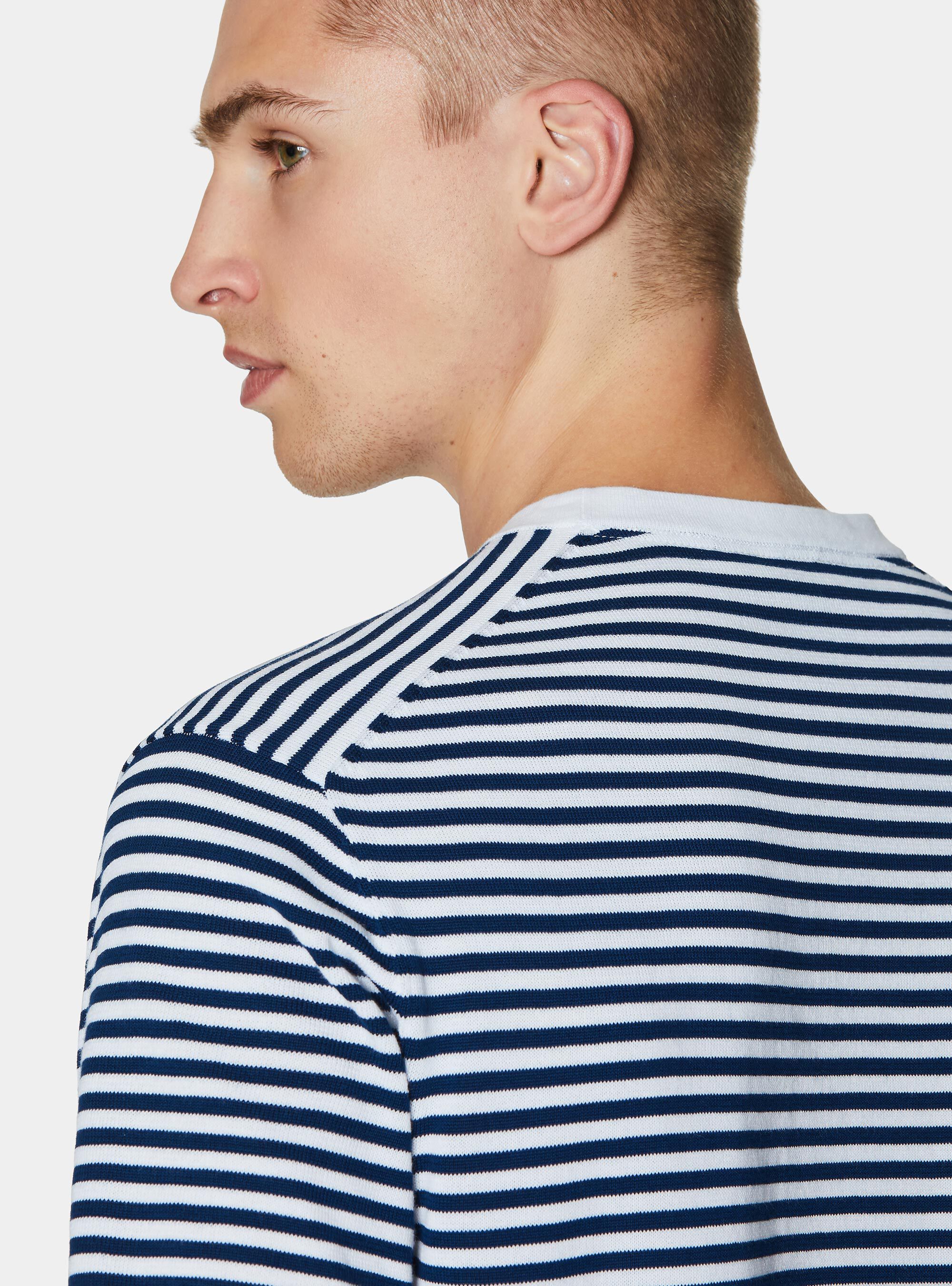 Maglia girocollo in cotone rigato, BIANCO