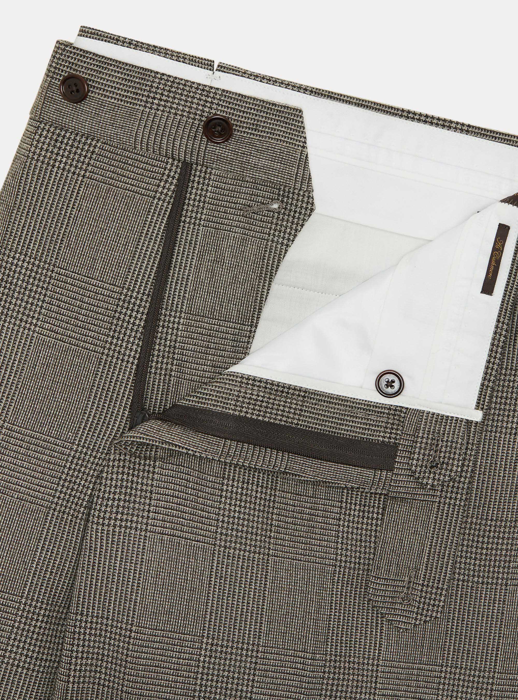 Pantaloni Principe di Galles in lana e cashmere, MARRONE