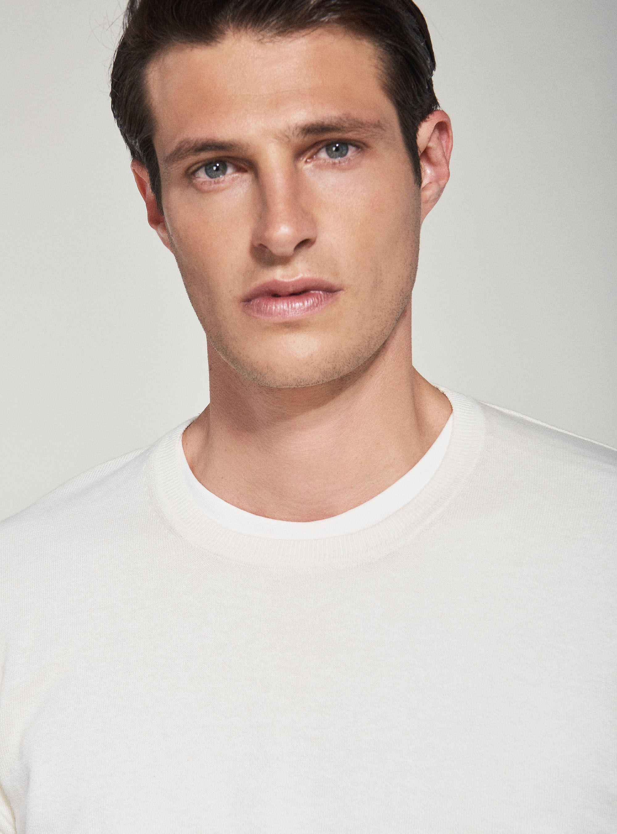 Maglia girocollo in cotone seta e cashmere, BIANCO