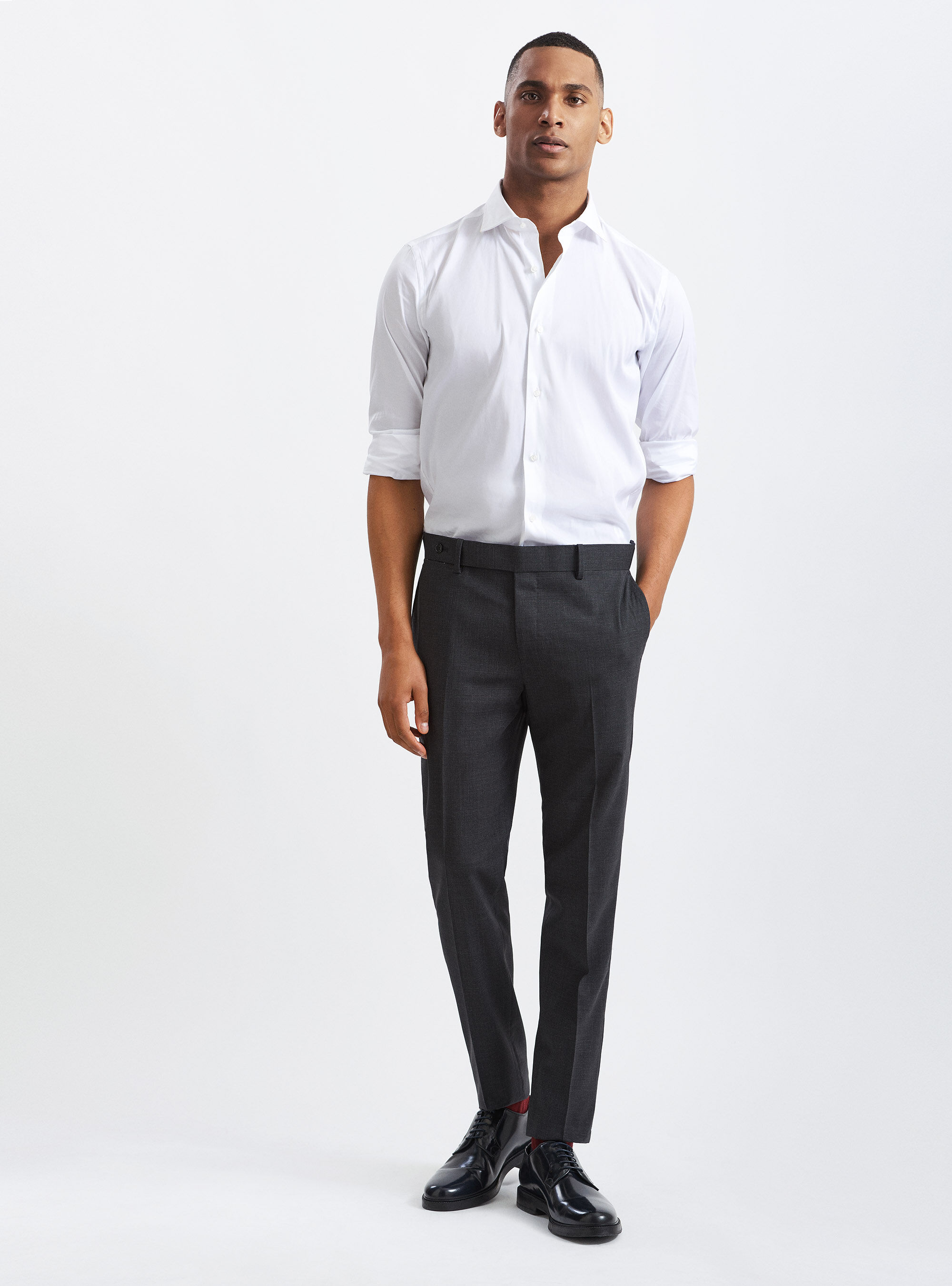 Marlane wool suit trousers in micro houndstooth, ASPHALT GREY