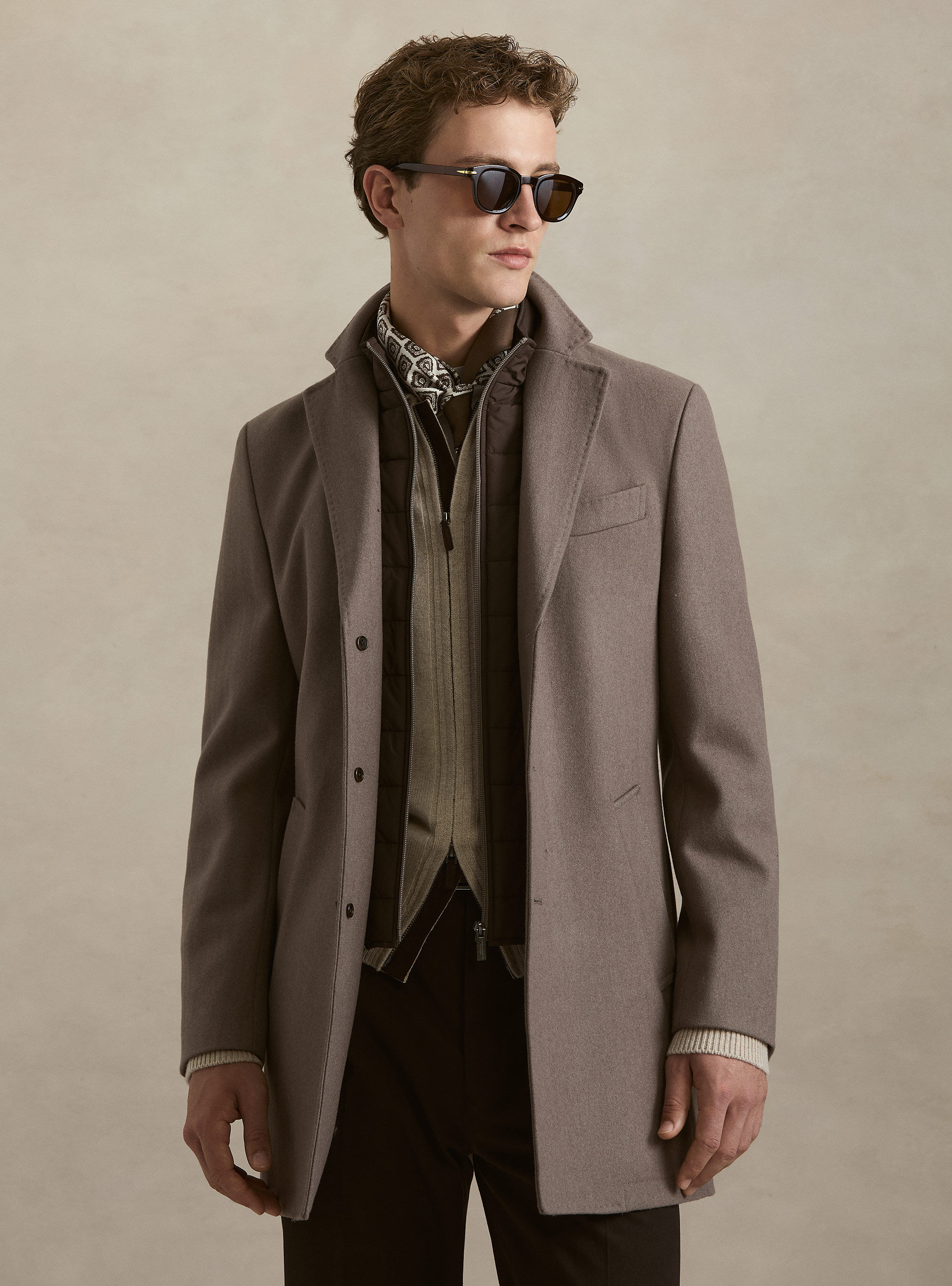 Wool-blend coat with detachable bib