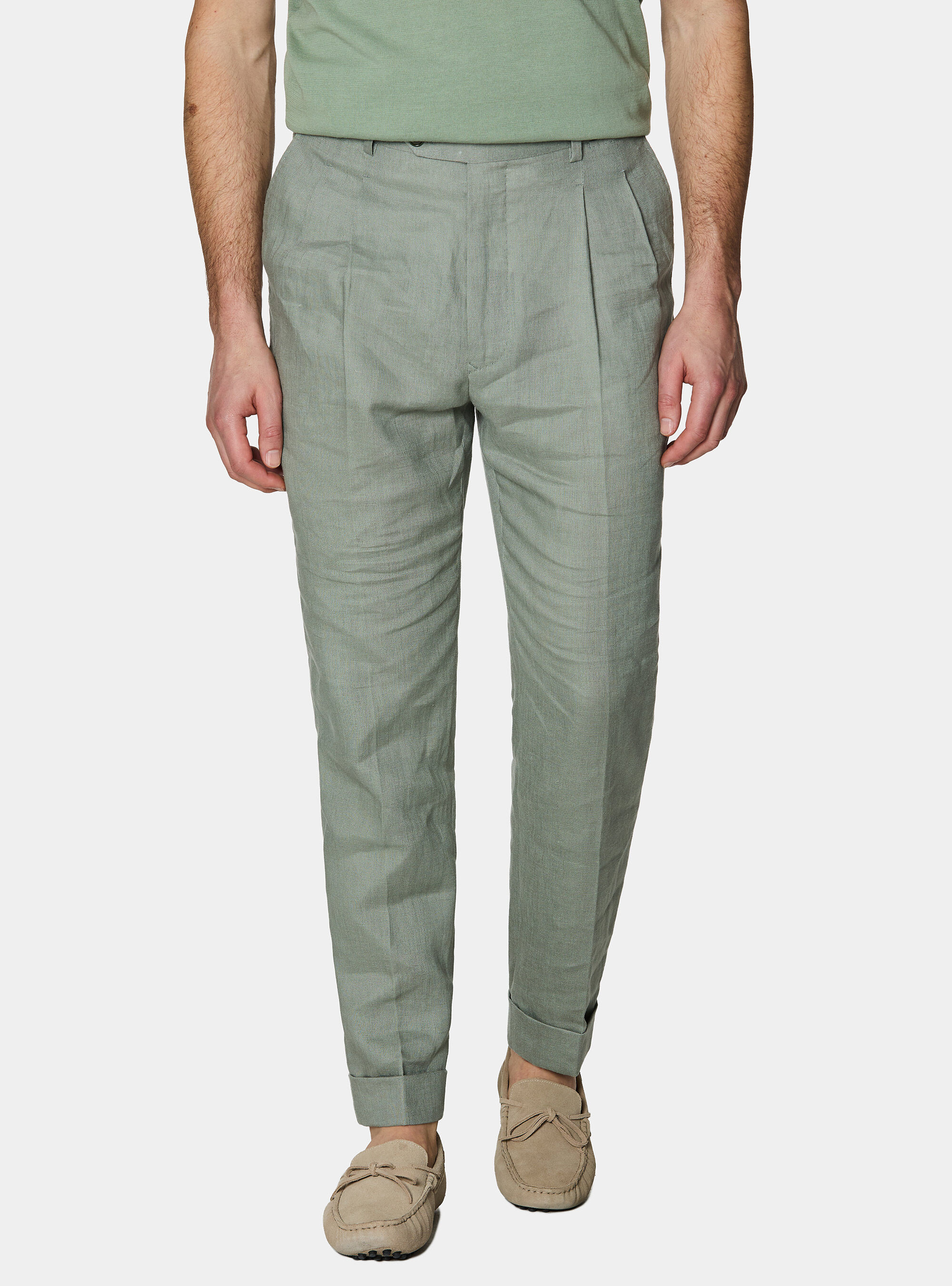 Pantaloni con pince in puro lino