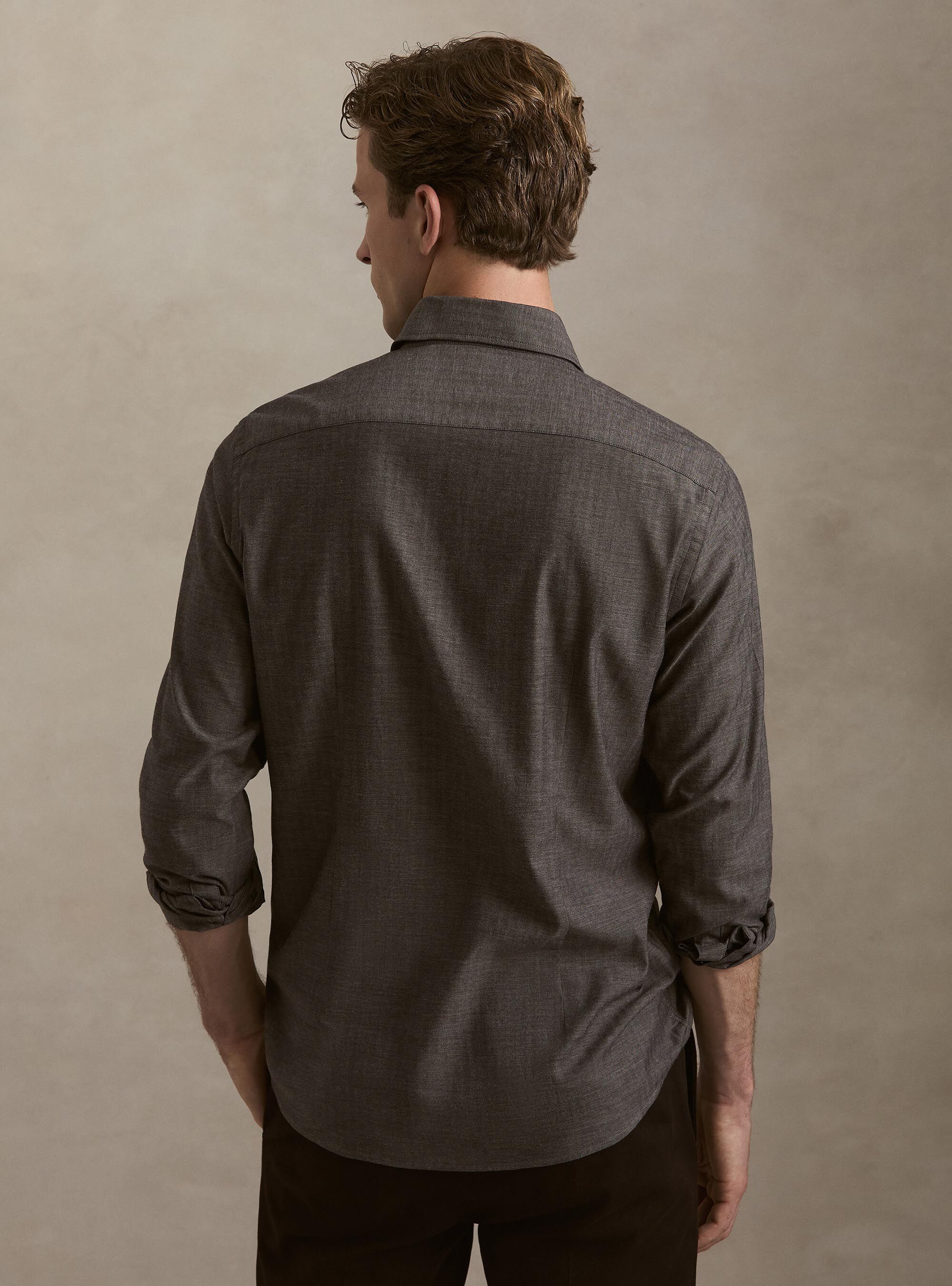 Camicia in flanella di cotone spigato, MARRONE