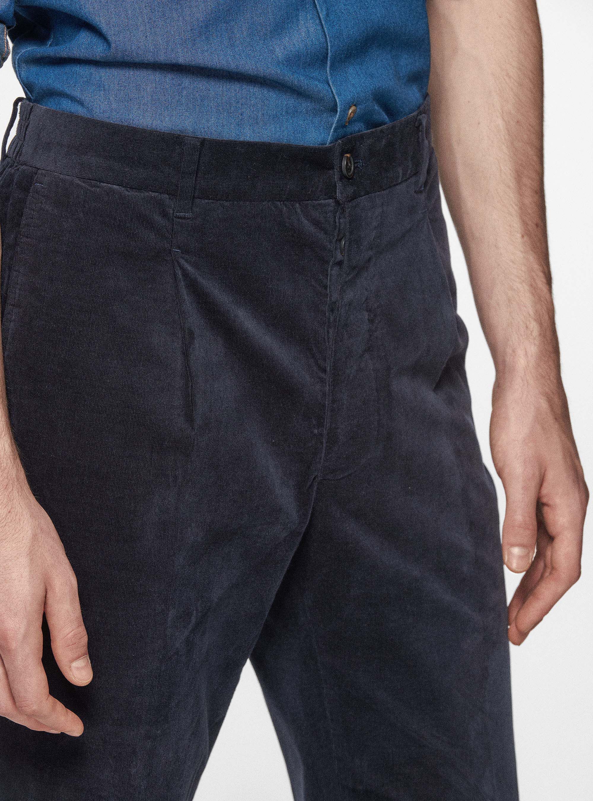 Pantaloni con elastico in velluto millerighe, BLU NAVY
