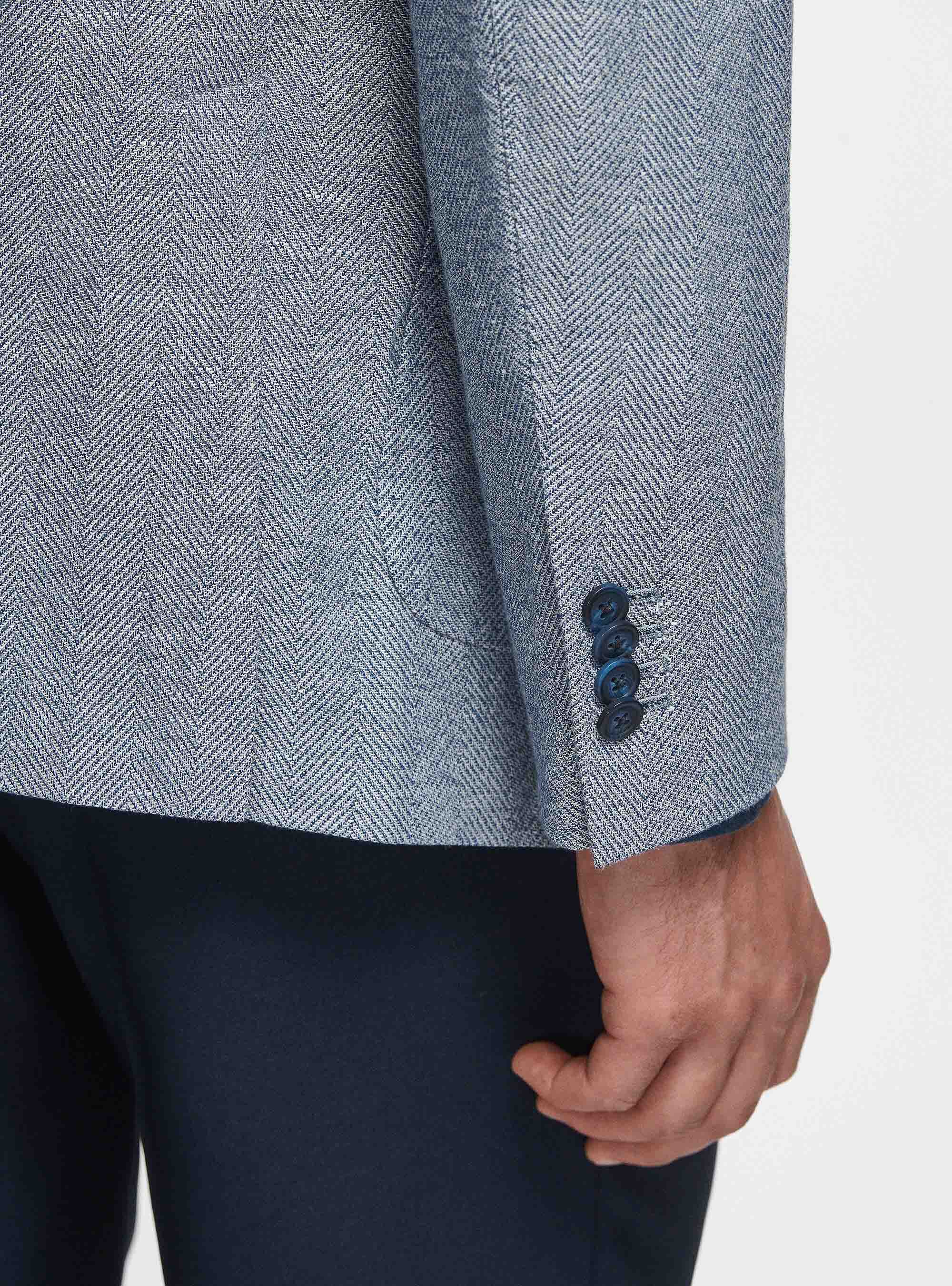 Giacca in cotone e lino spigato, BLU NAVY